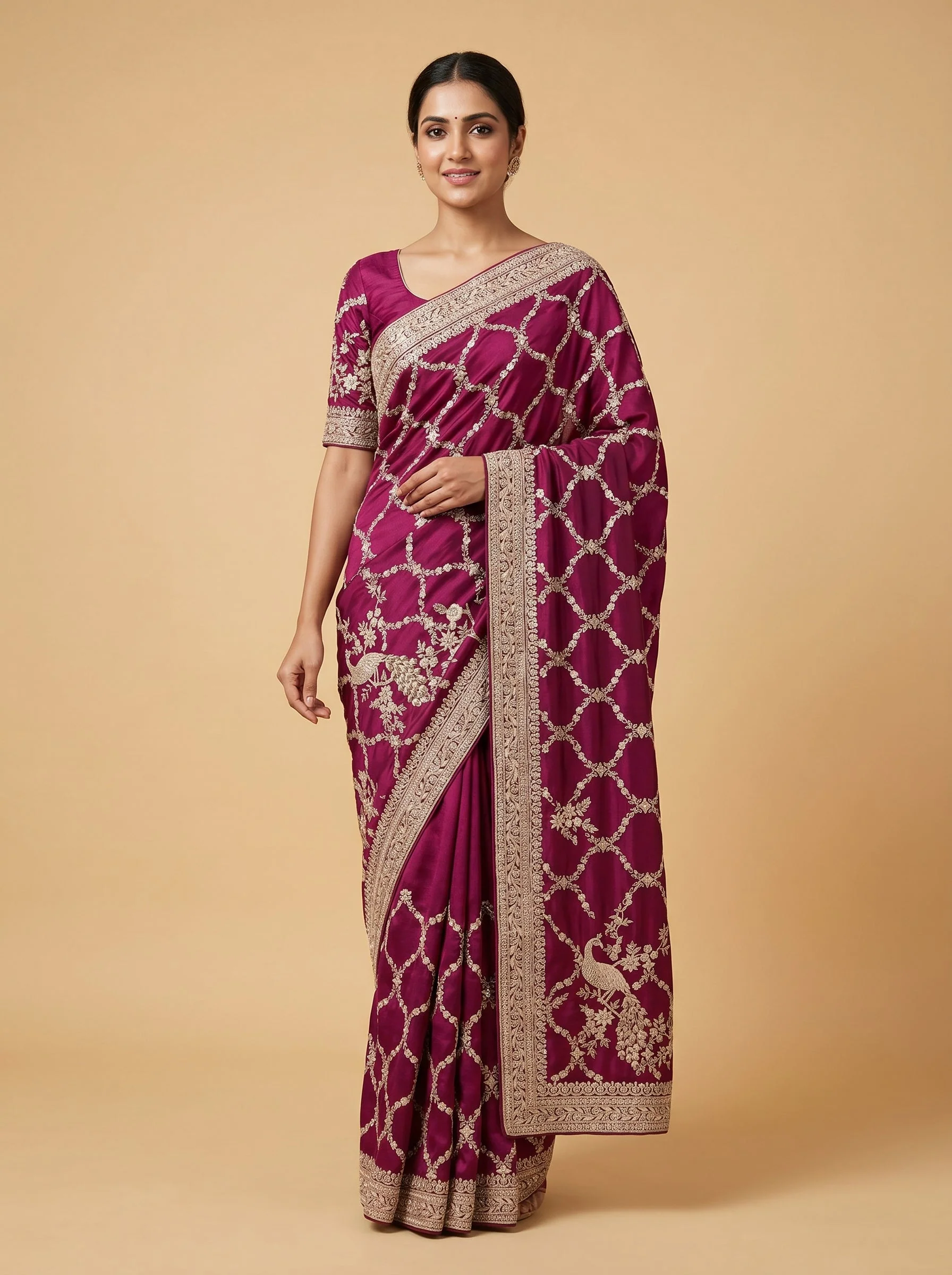 Purple Opulent Threadwork Saree