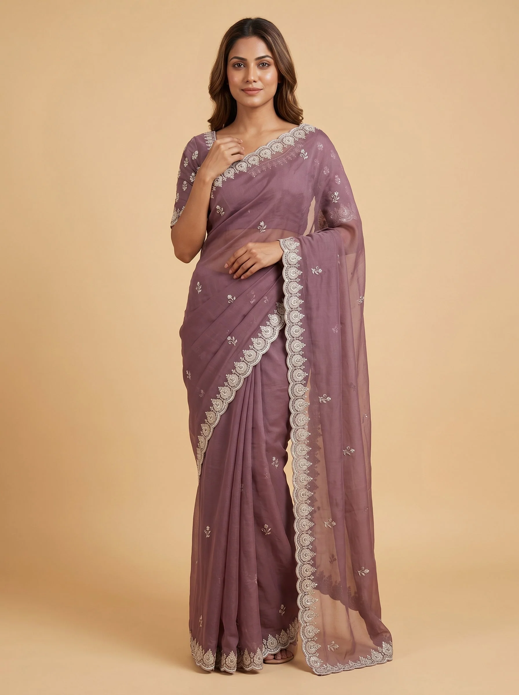 Purple Orchid Charm Embroidered Saree