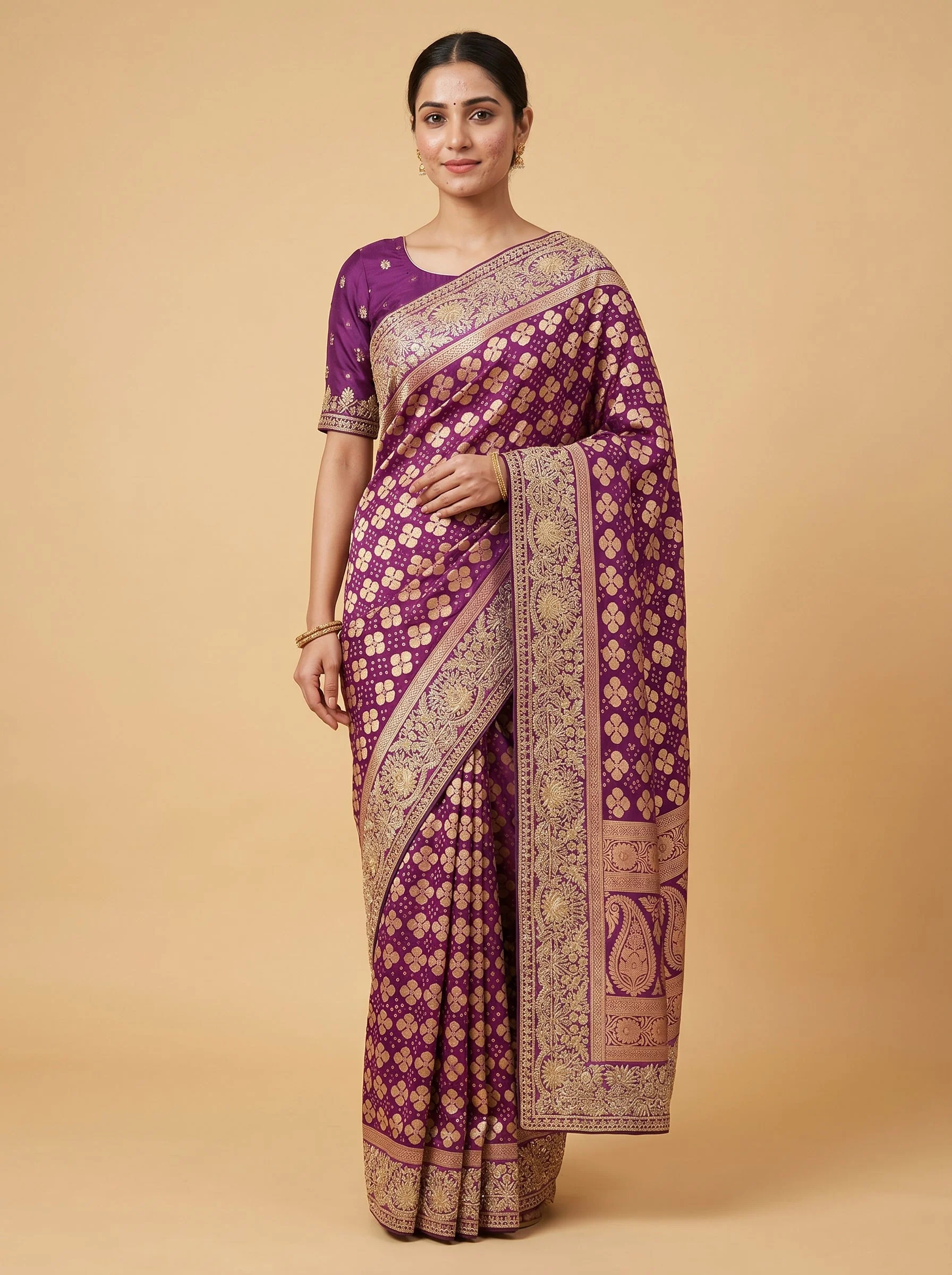 Purple Ornate Decorated Saree