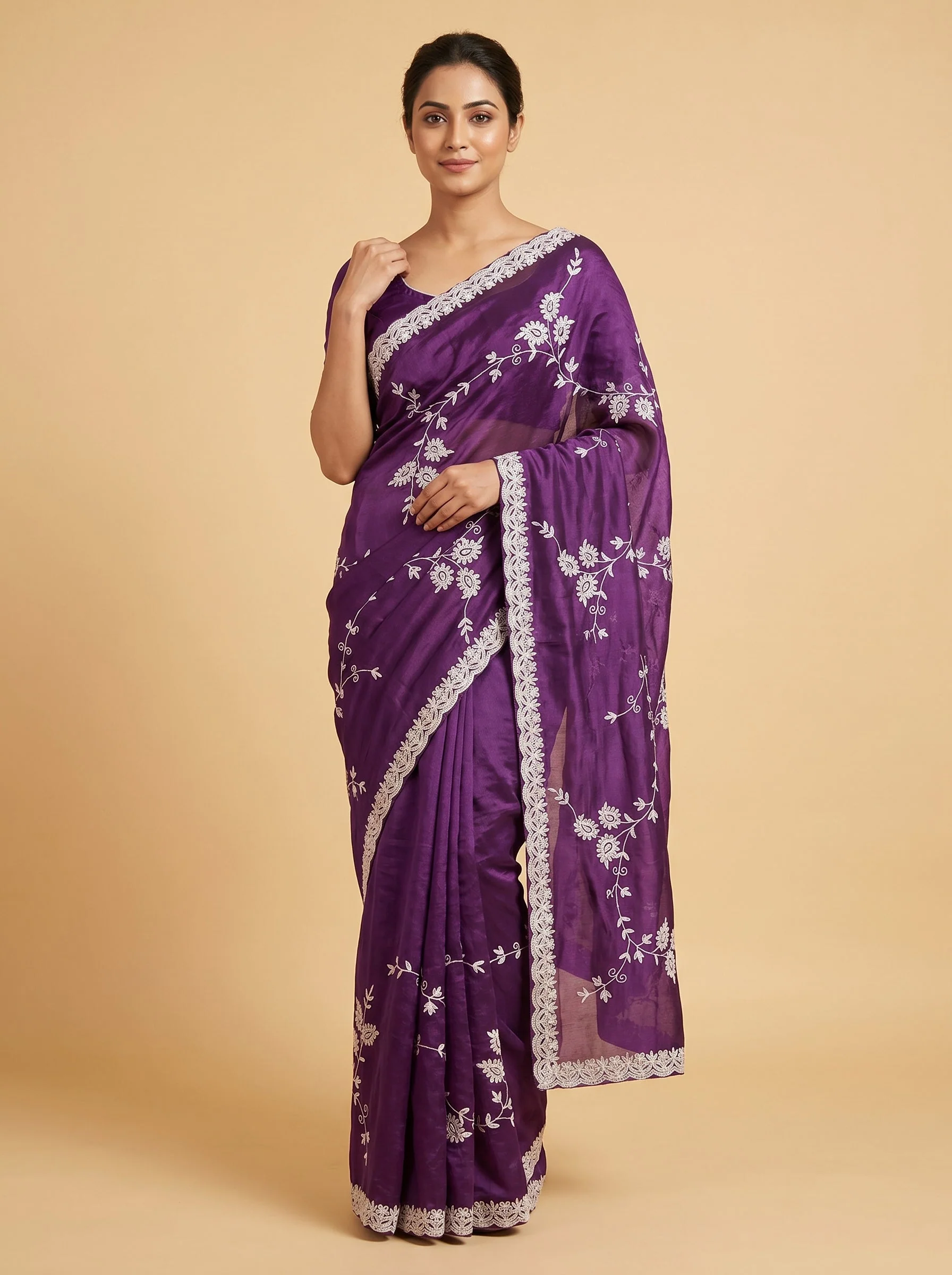 Purple Plum Essence Embroidered Saree