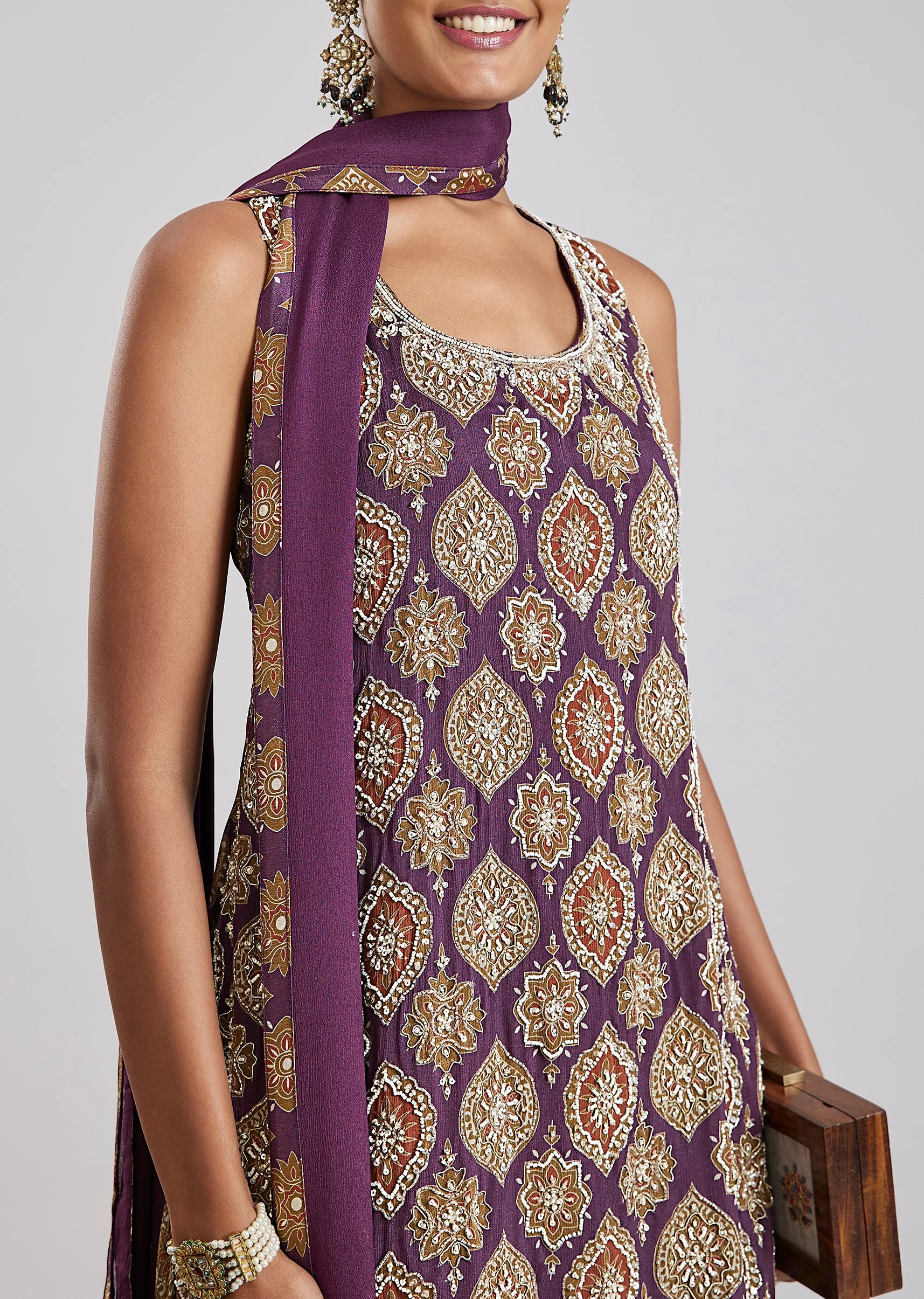 Purple Printed Kurta Sharara Set - Image 2