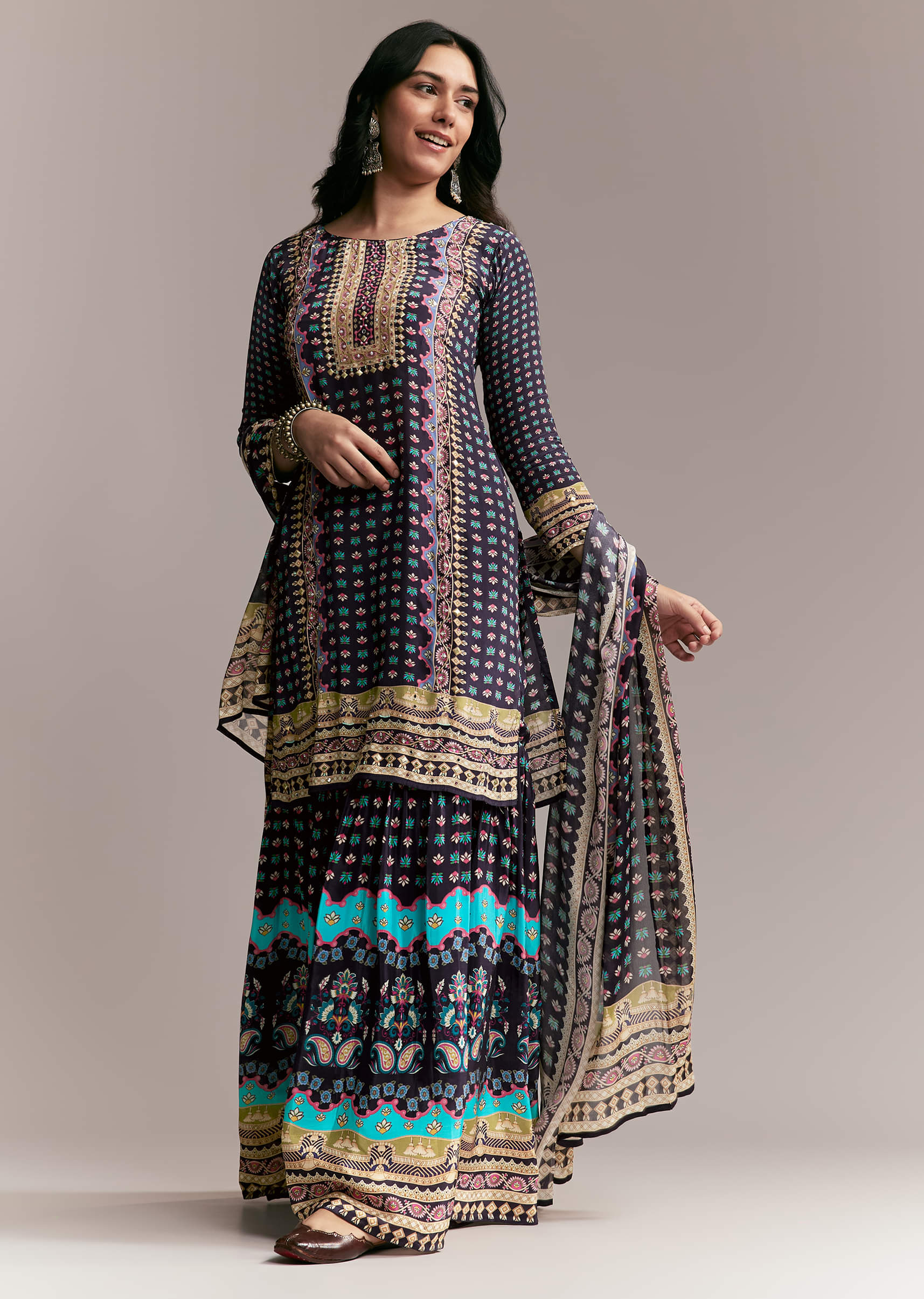 Purple Printed Sharara Set - Image 3