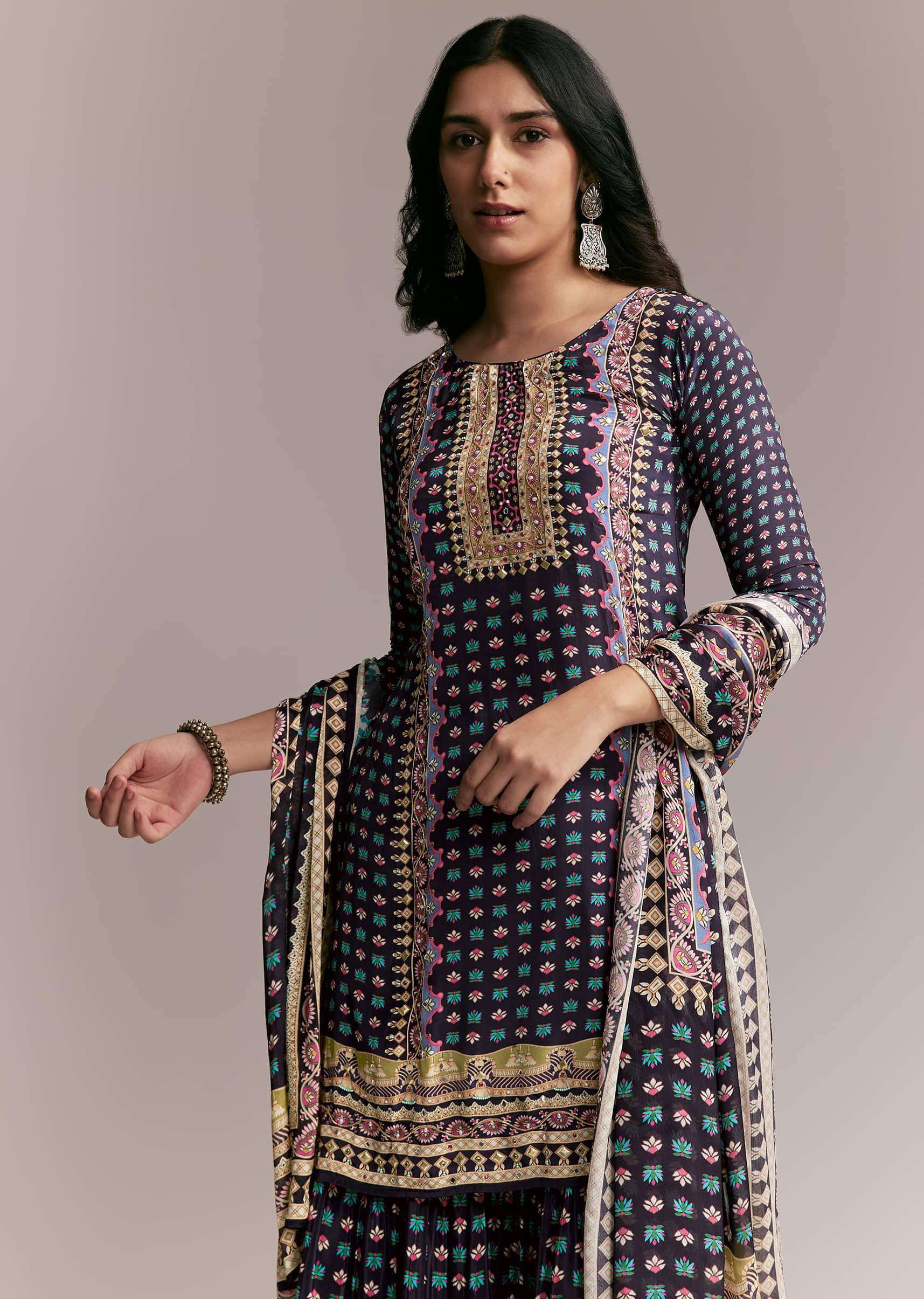 Purple Printed Sharara Set - Image 4