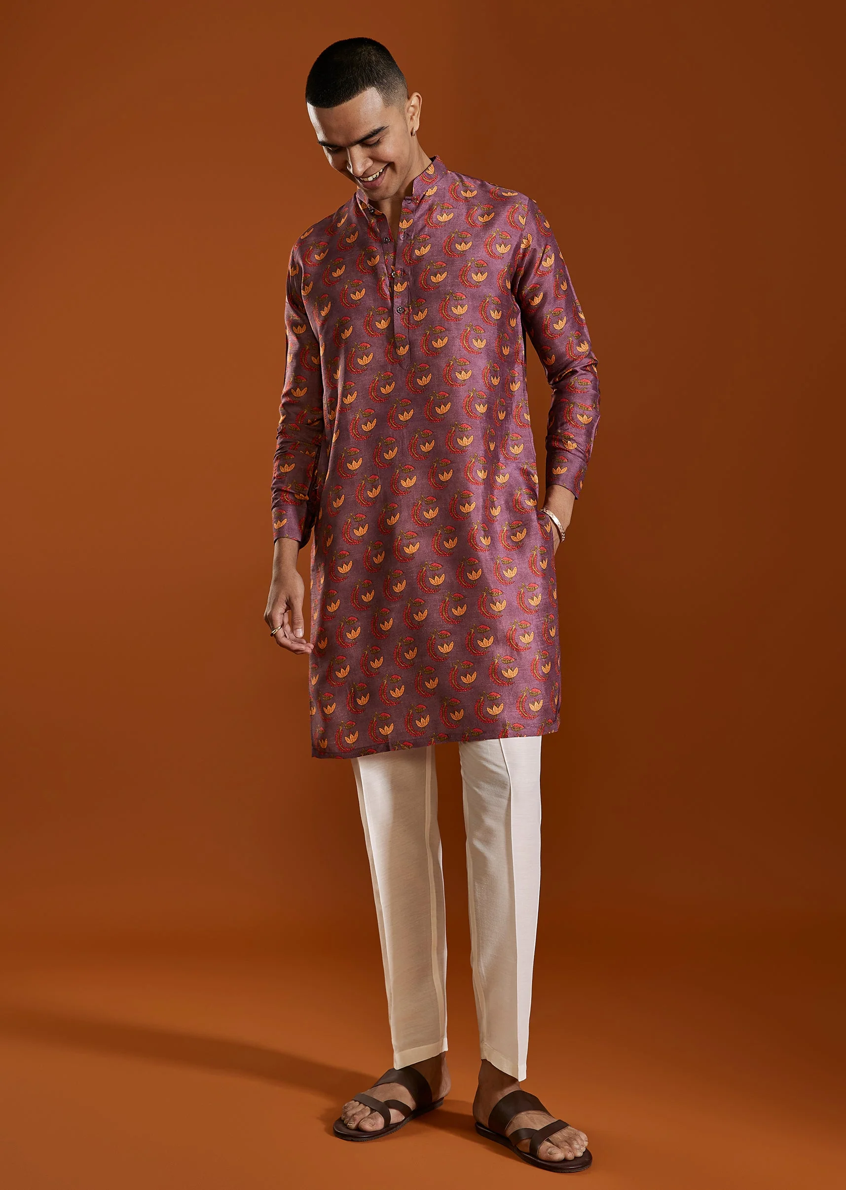 Purple Printed Viscose Kurta