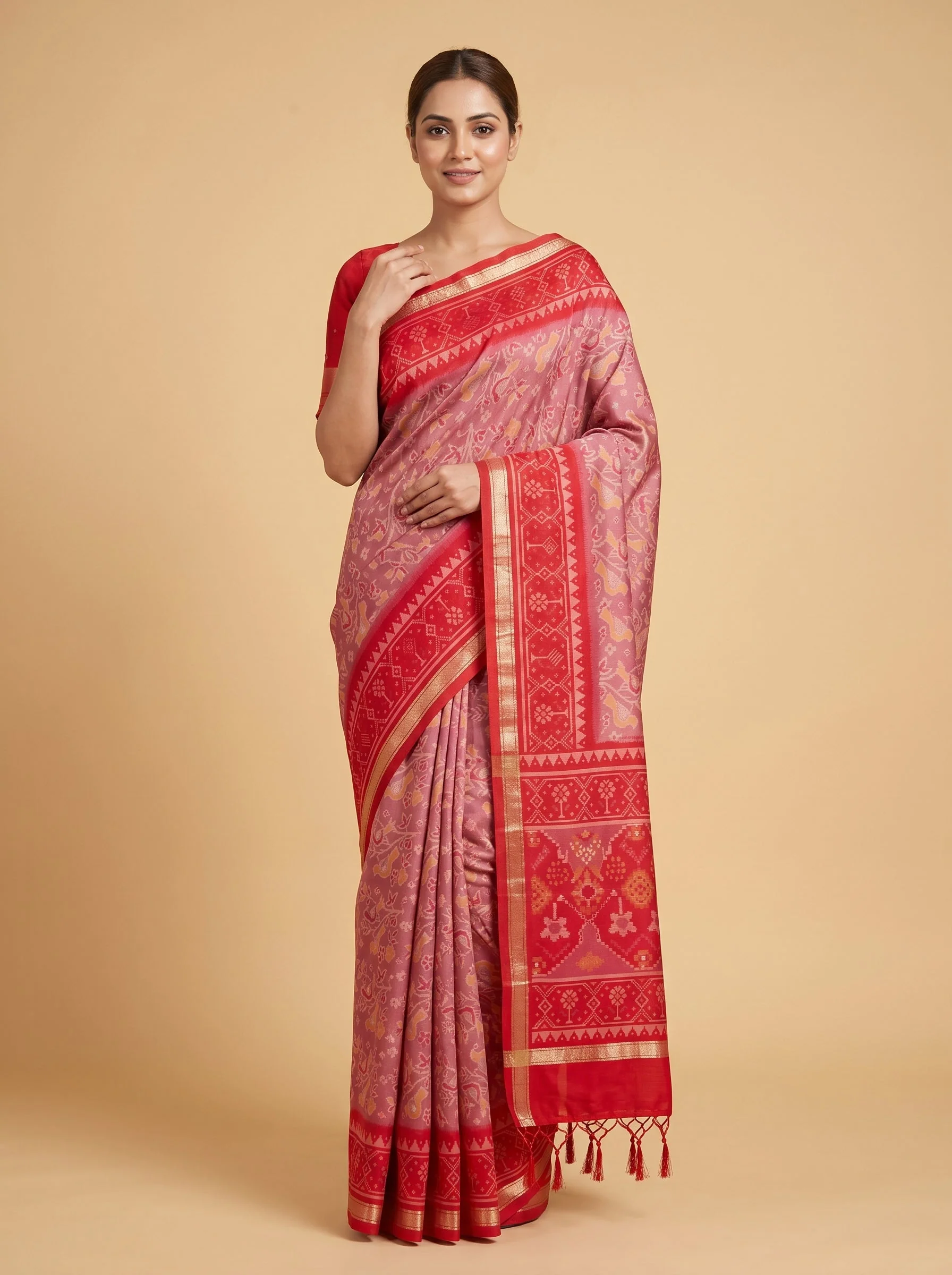 Purple Red Fusion Tone Handloom Saree