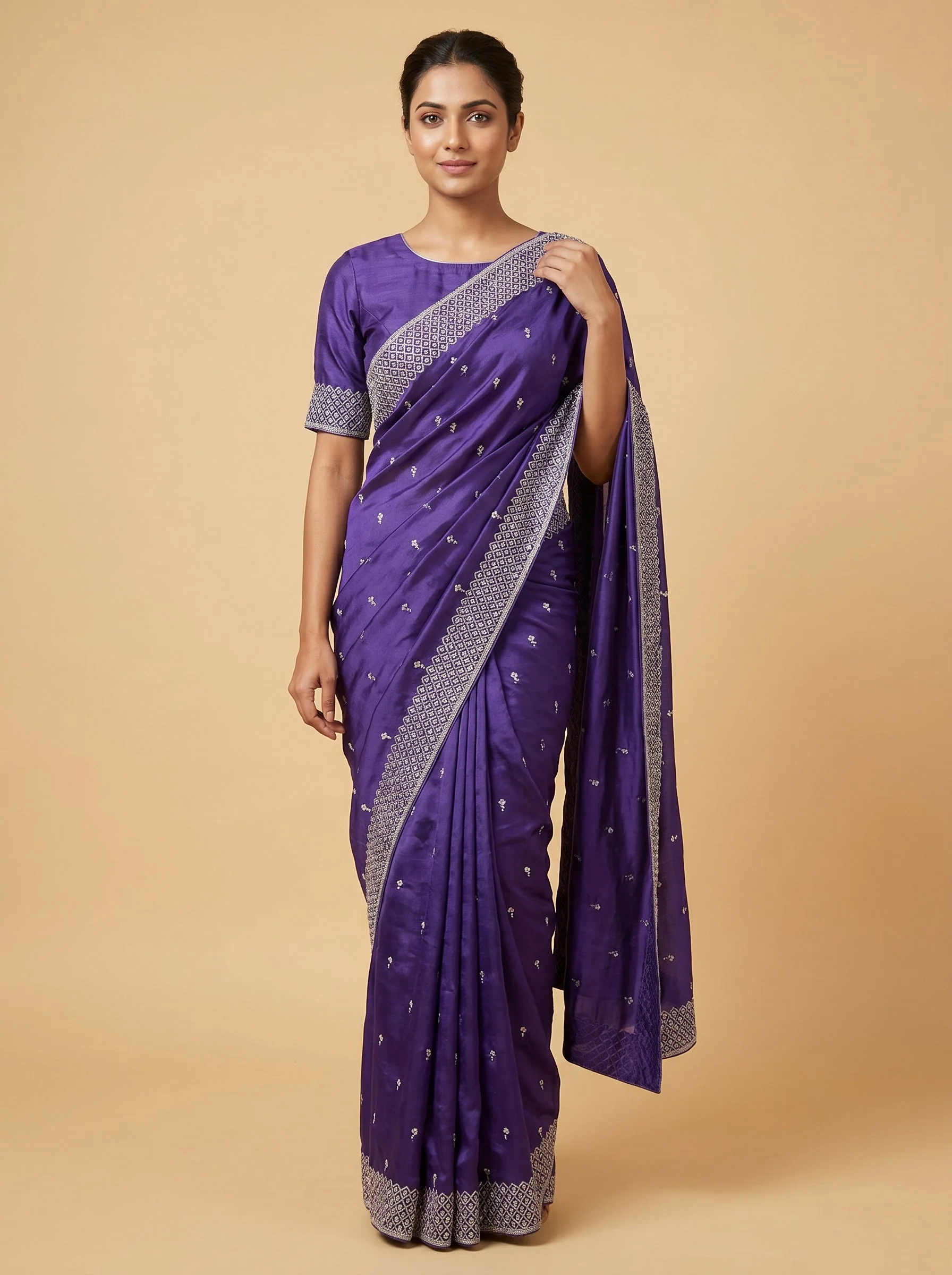 Purple Regal Blossom Embroidered Saree