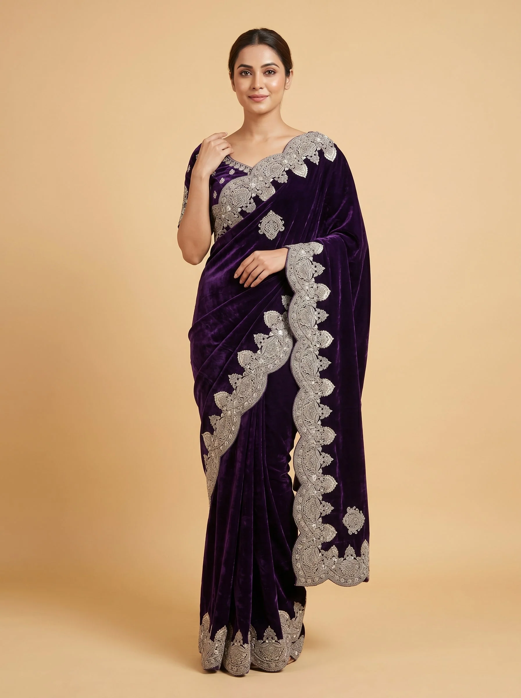 Purple Regal Vein Embroidered Saree