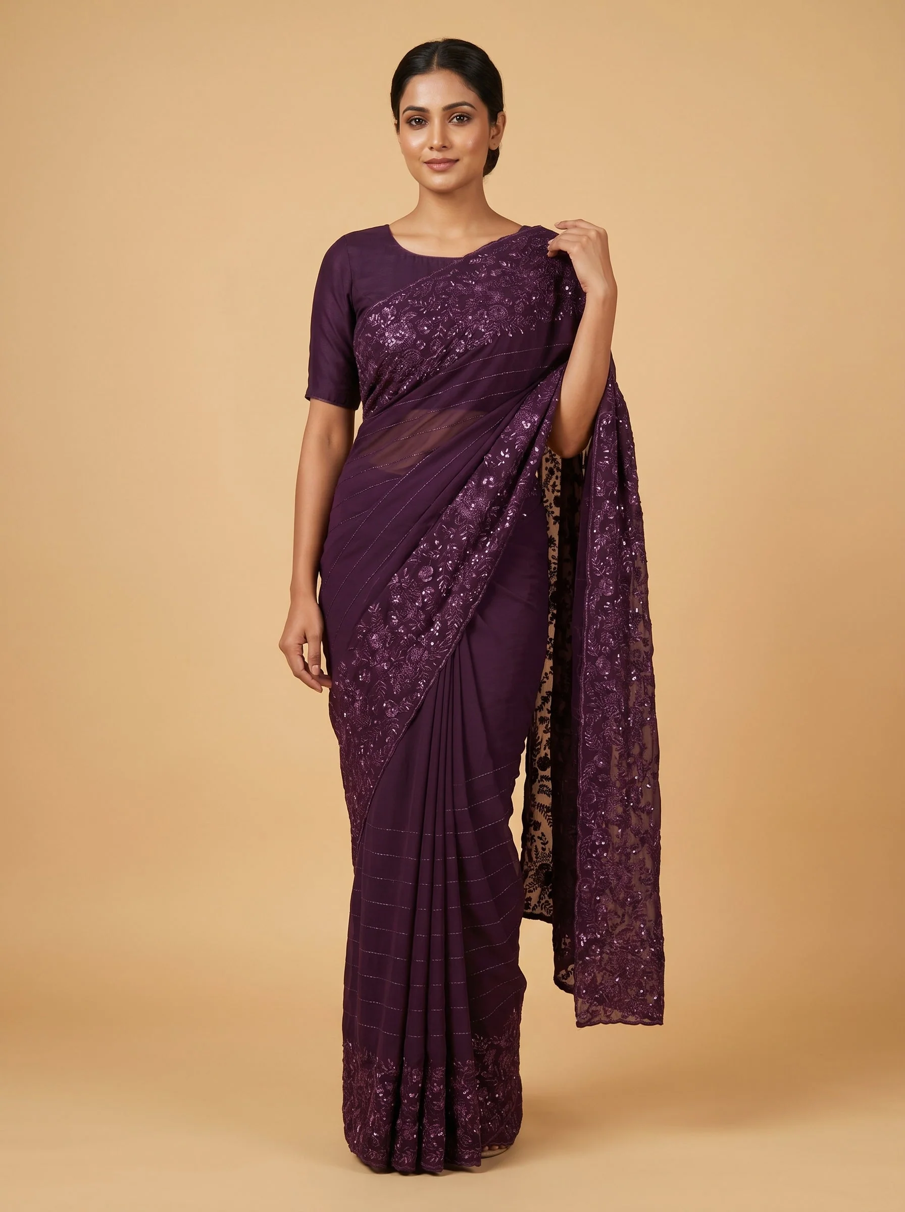 Purple Royal Essence Embroidered Saree