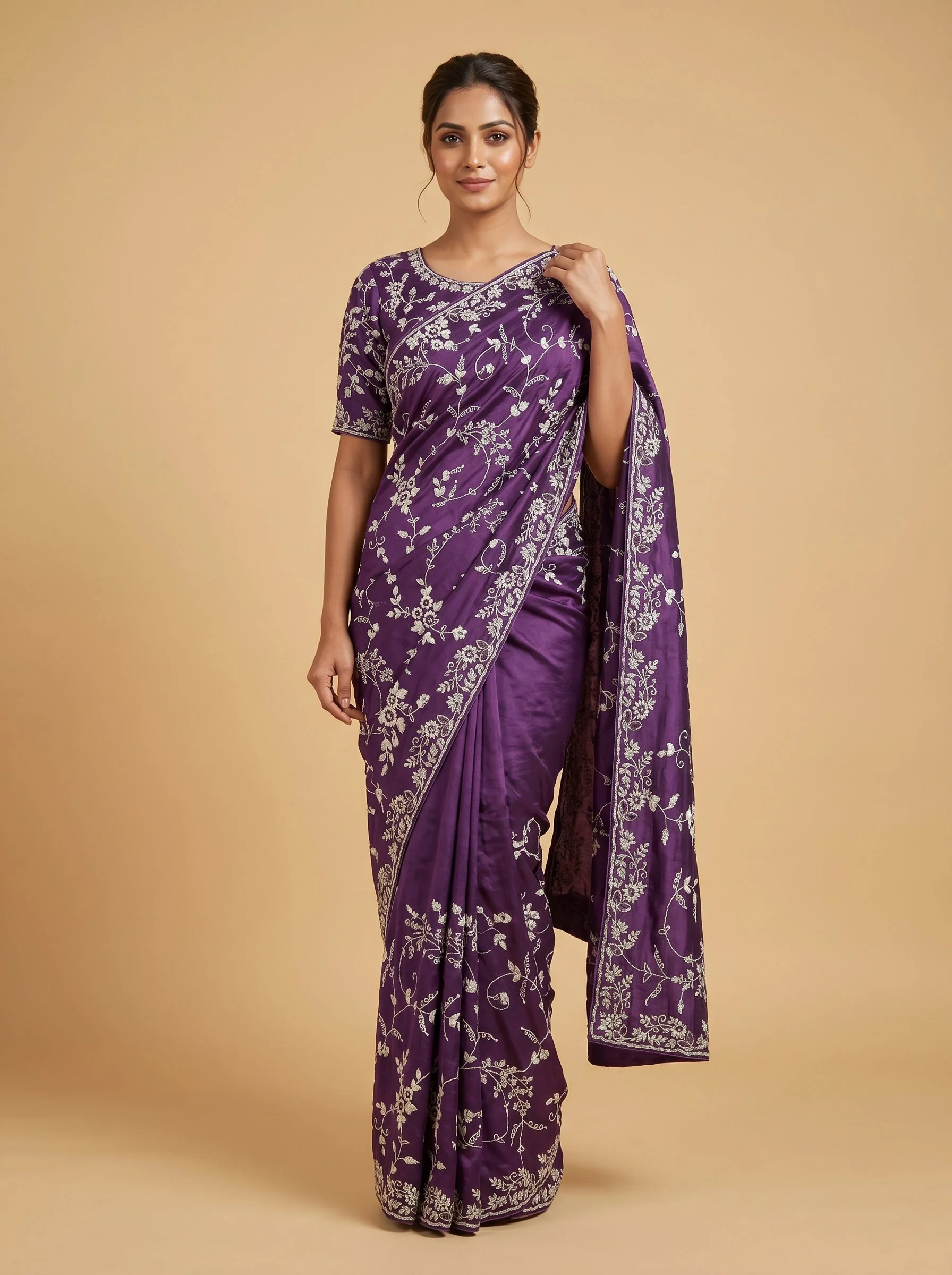 Purple Royal Mist Embroidered Saree