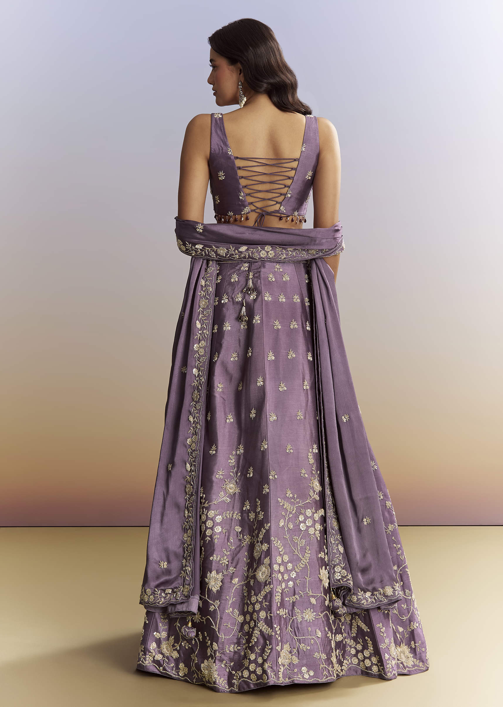 Purple Satin Bridesmaid Lehenga With Heavy Embroidery - Image 2