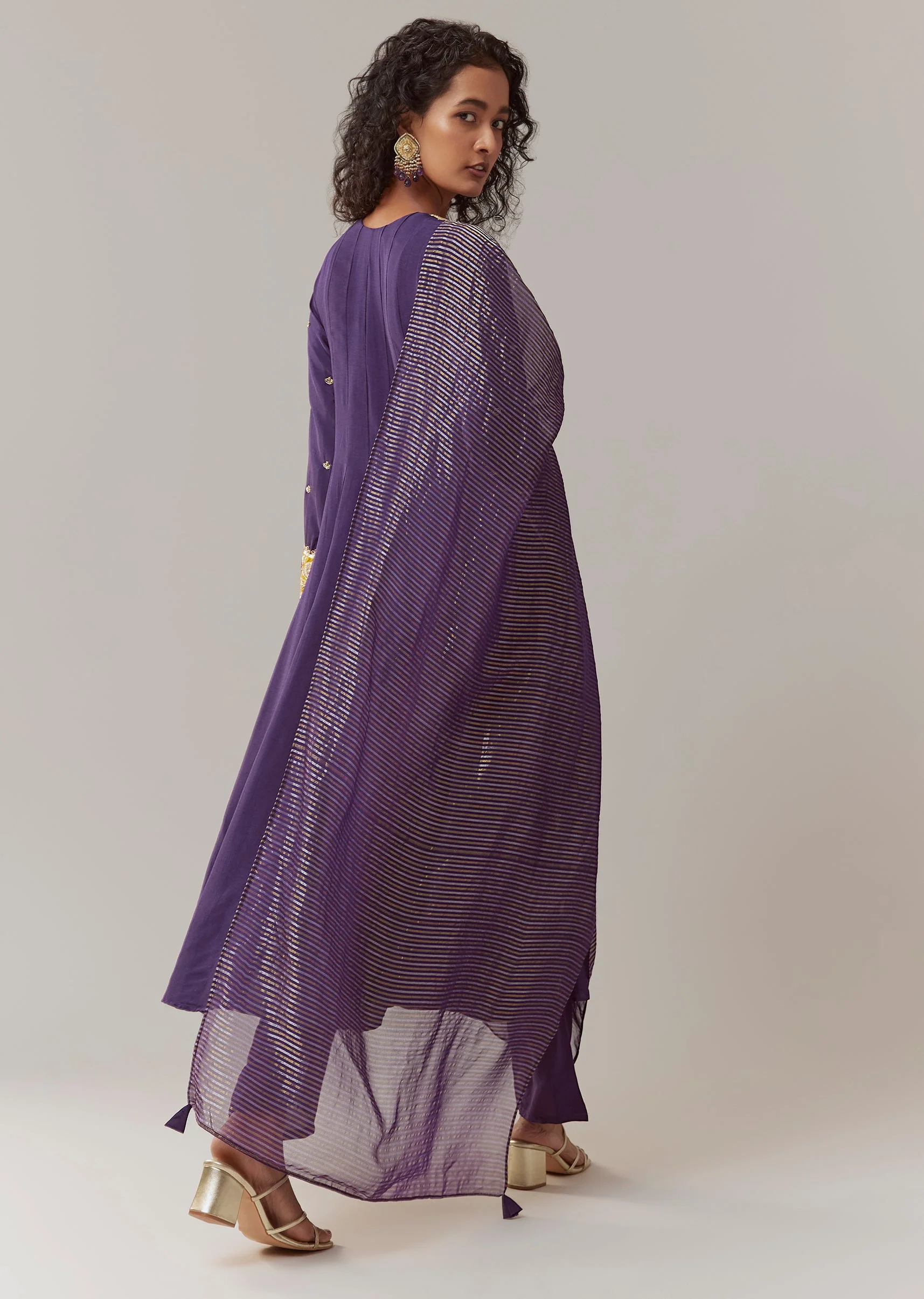 Purple Silk Anarkali Suit With Sequins Zardosi And Moti Work - Image 5