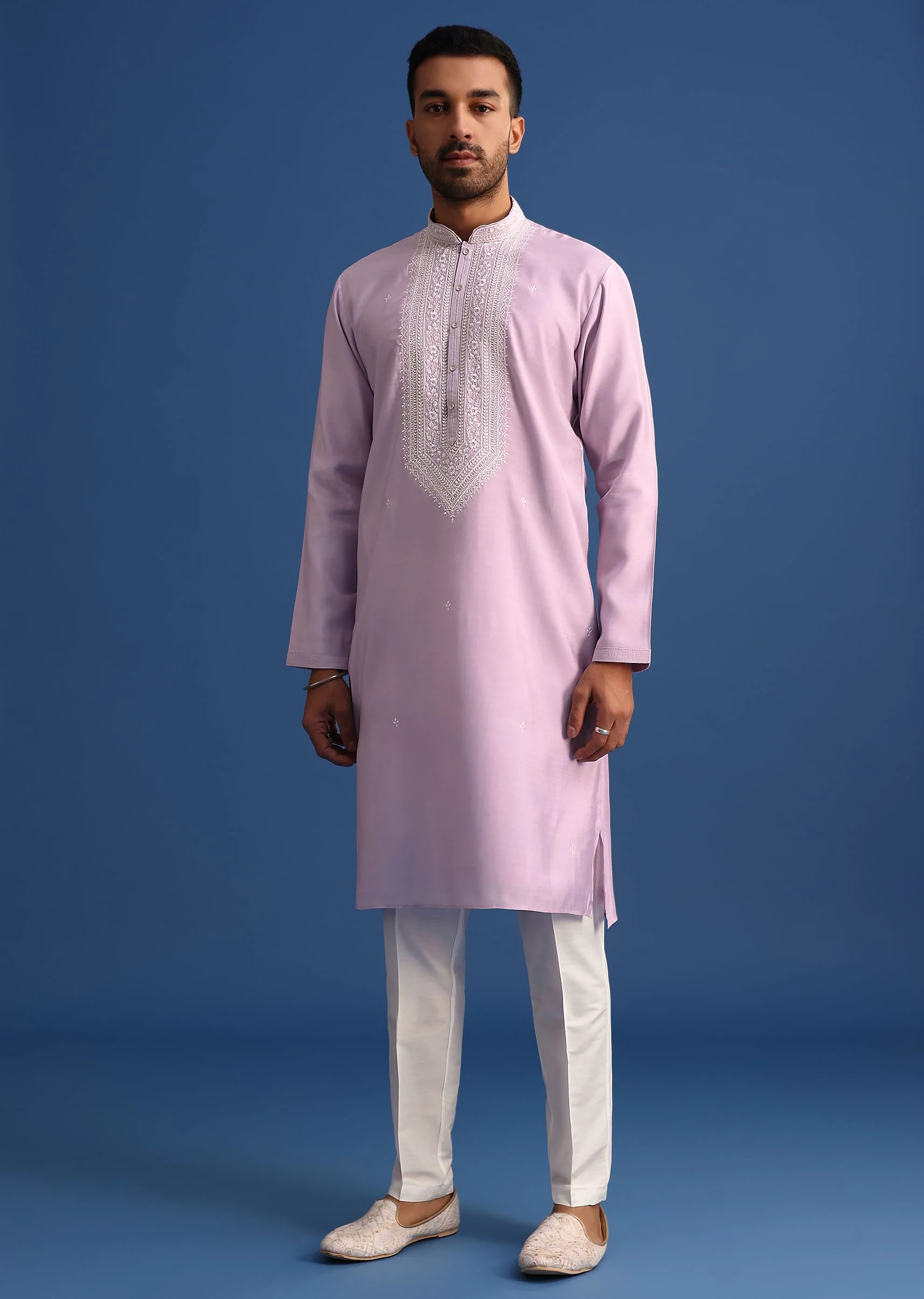 Purple Silk Kurta Set With Hand Embroidery - Image 3