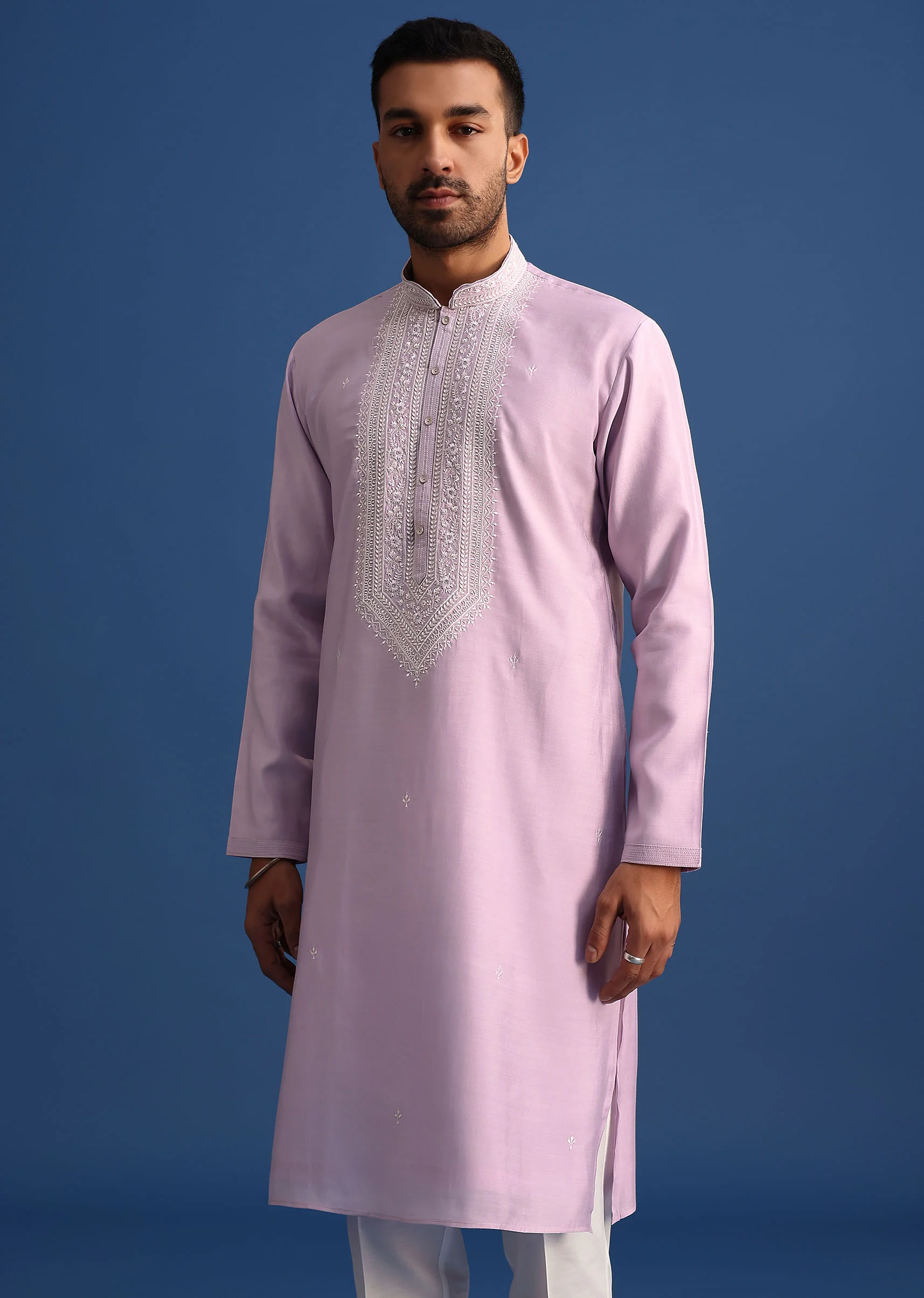 Purple Silk Kurta Set With Hand Embroidery - Image 4