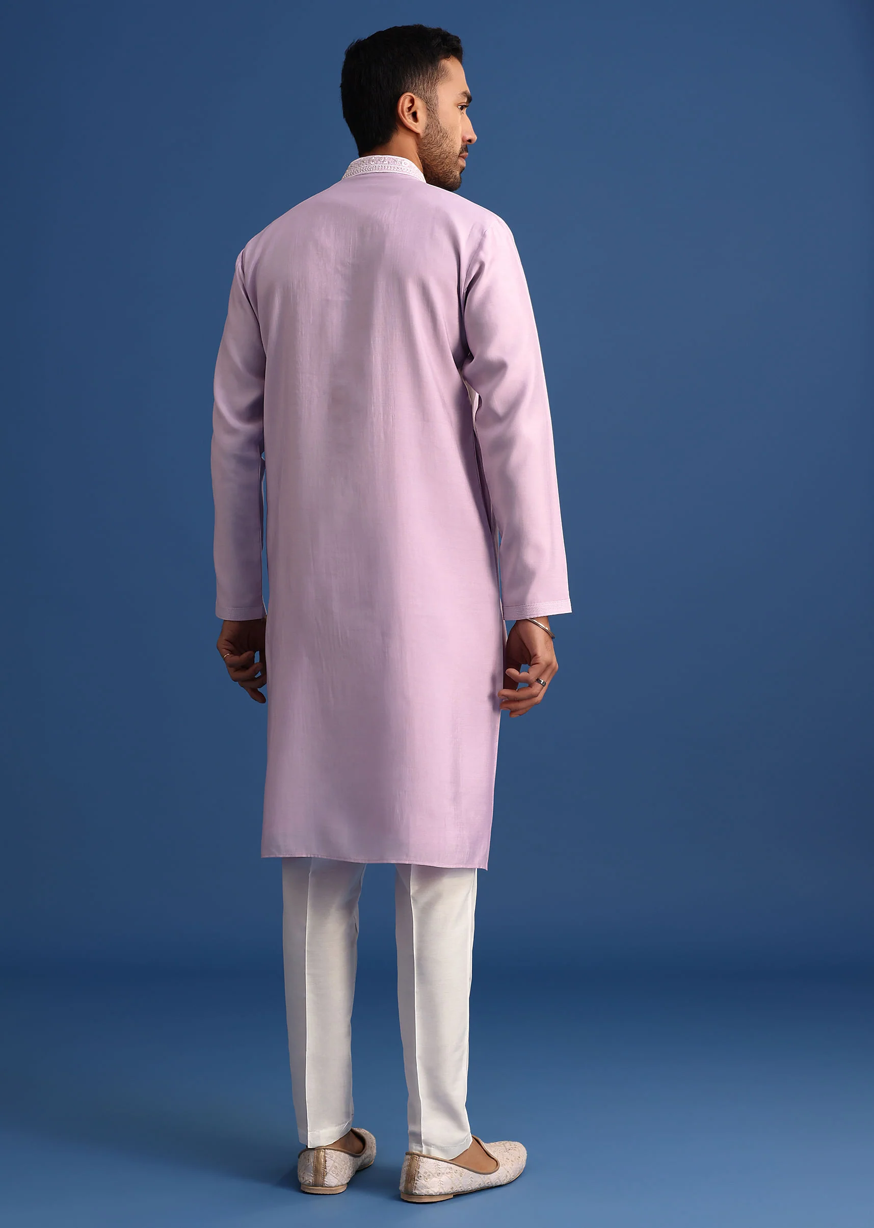 Purple Silk Kurta Set With Hand Embroidery - Image 5