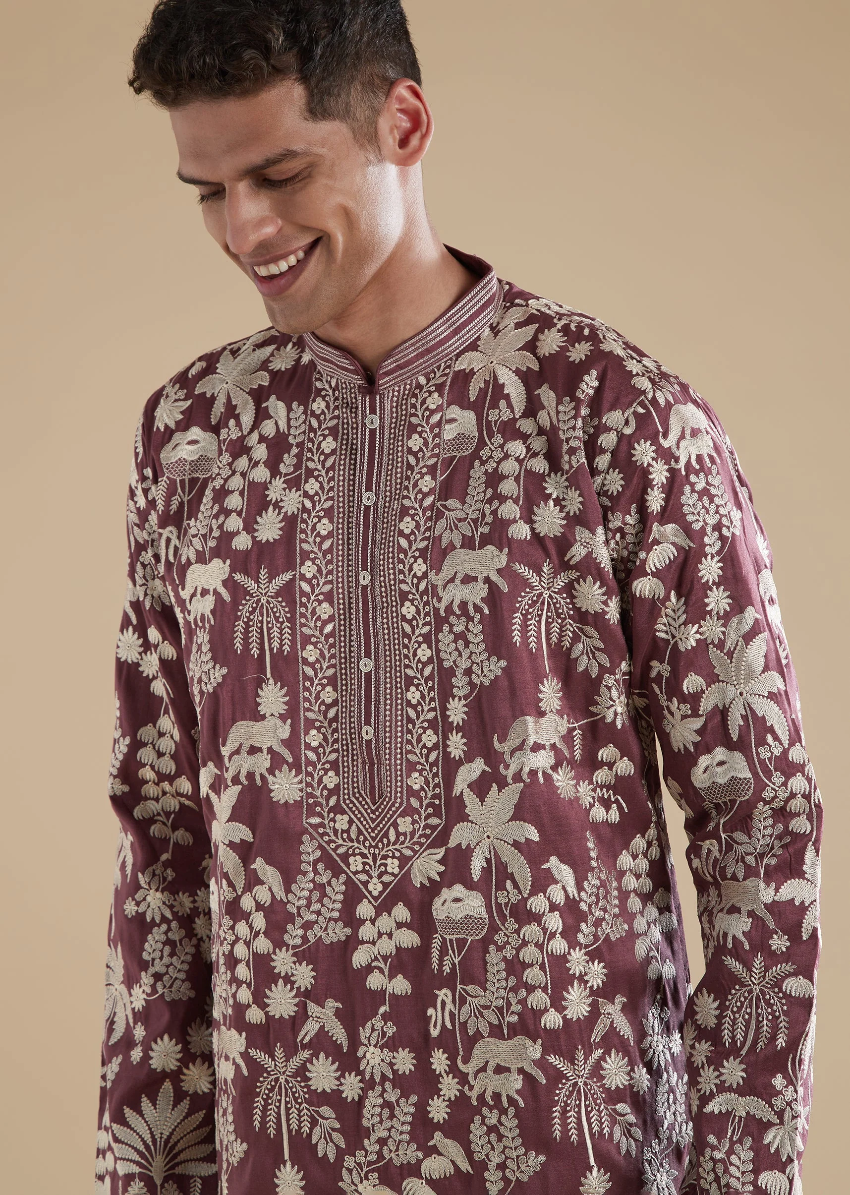 Purple Silk Kurta Set With Thread Resham Detailing