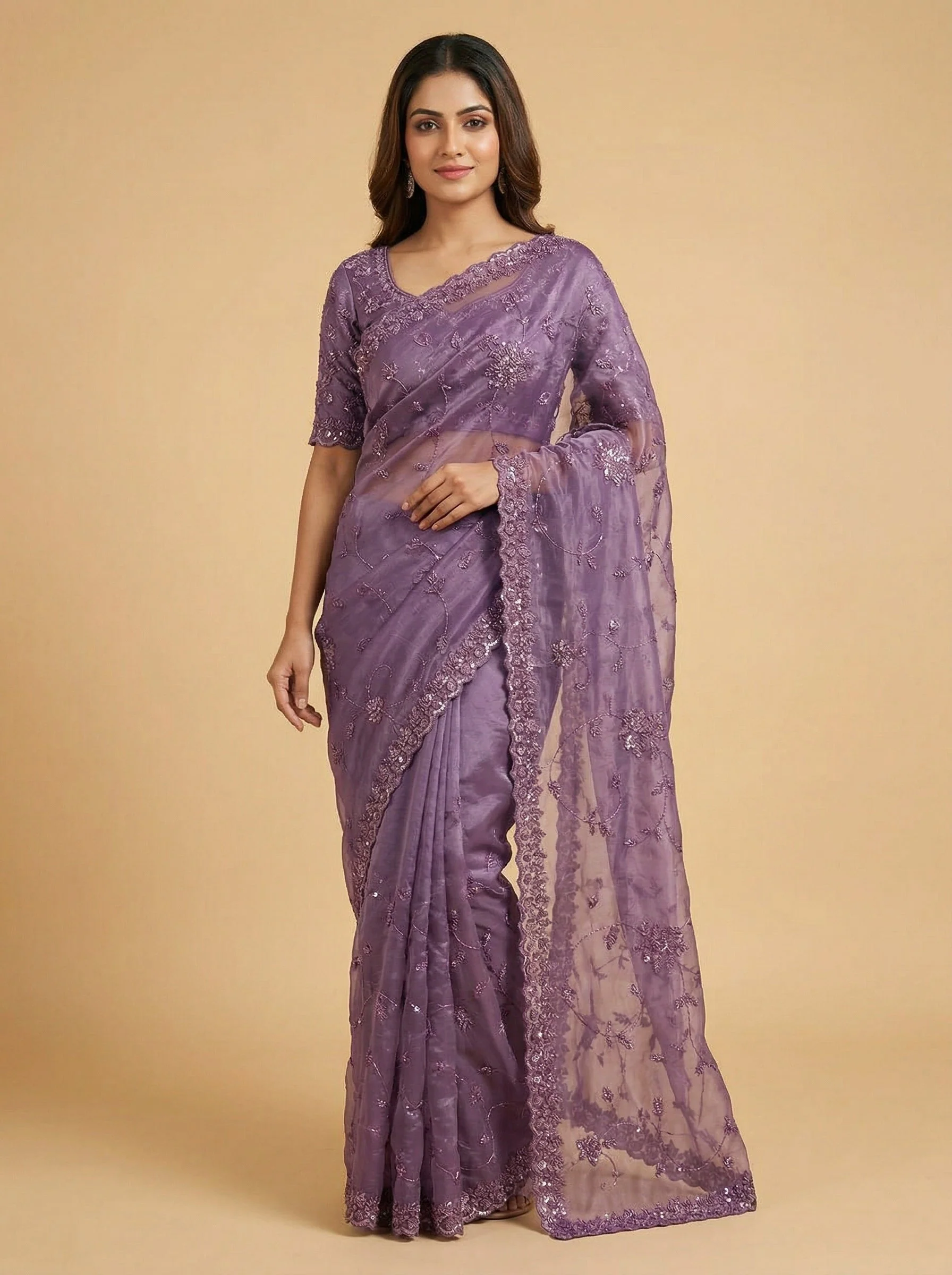 Purple Striking Bold Saree