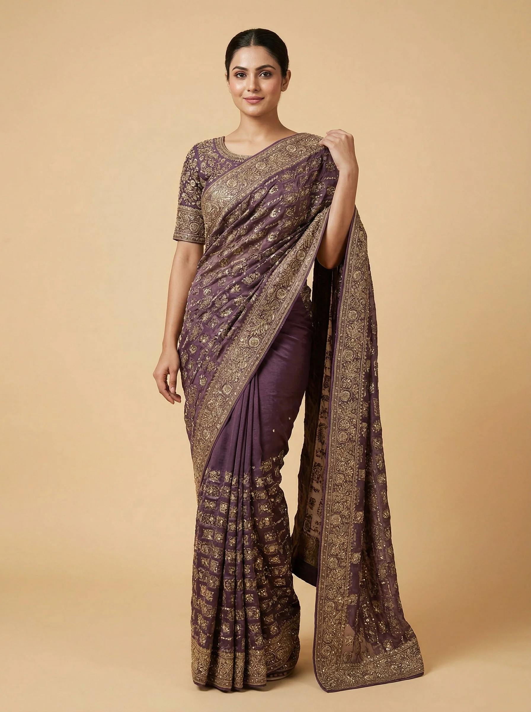 Purple Sumptuous Embroidered Saree