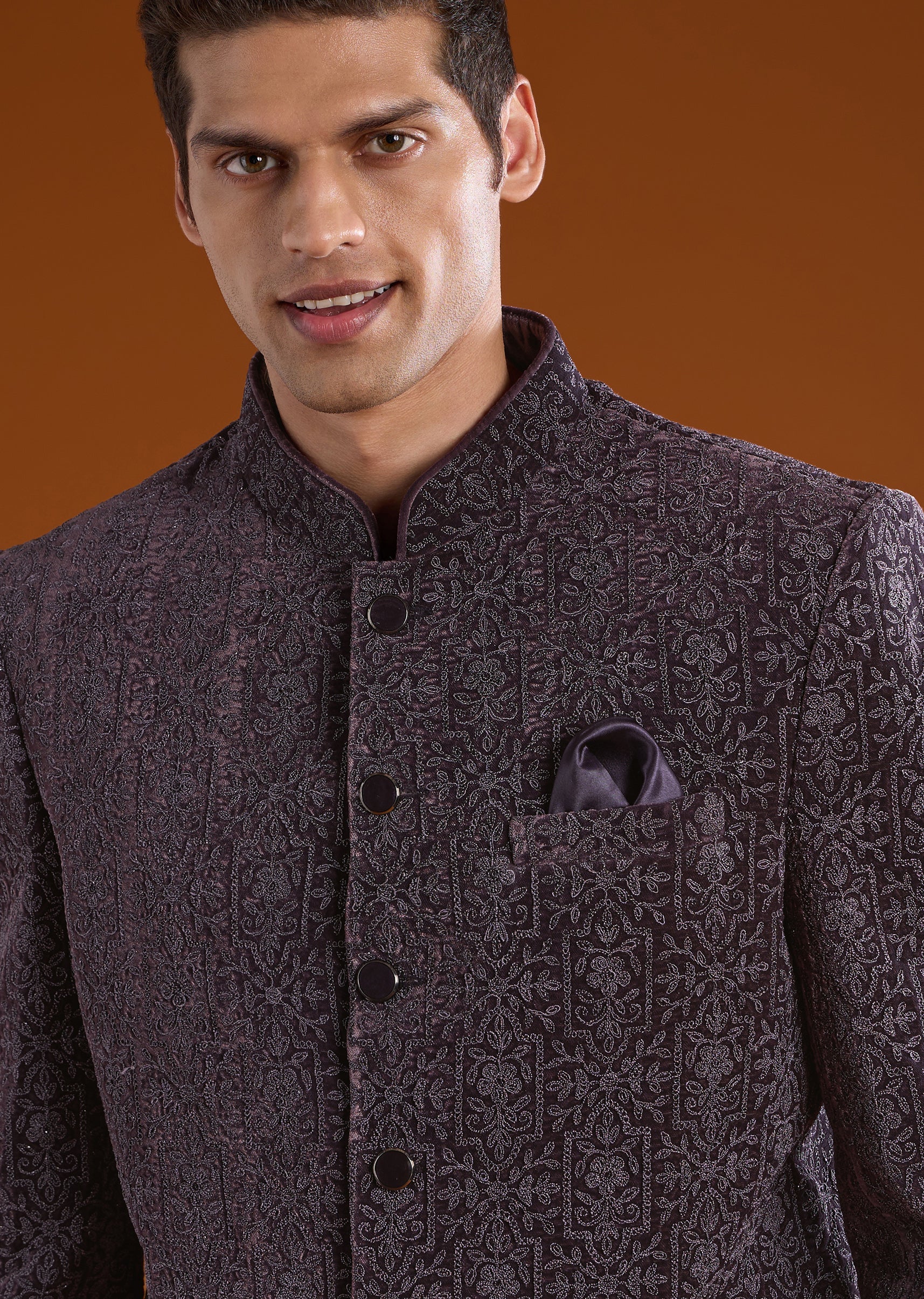 Purple Velvet Jodhpuri and Pant Set - Image 2