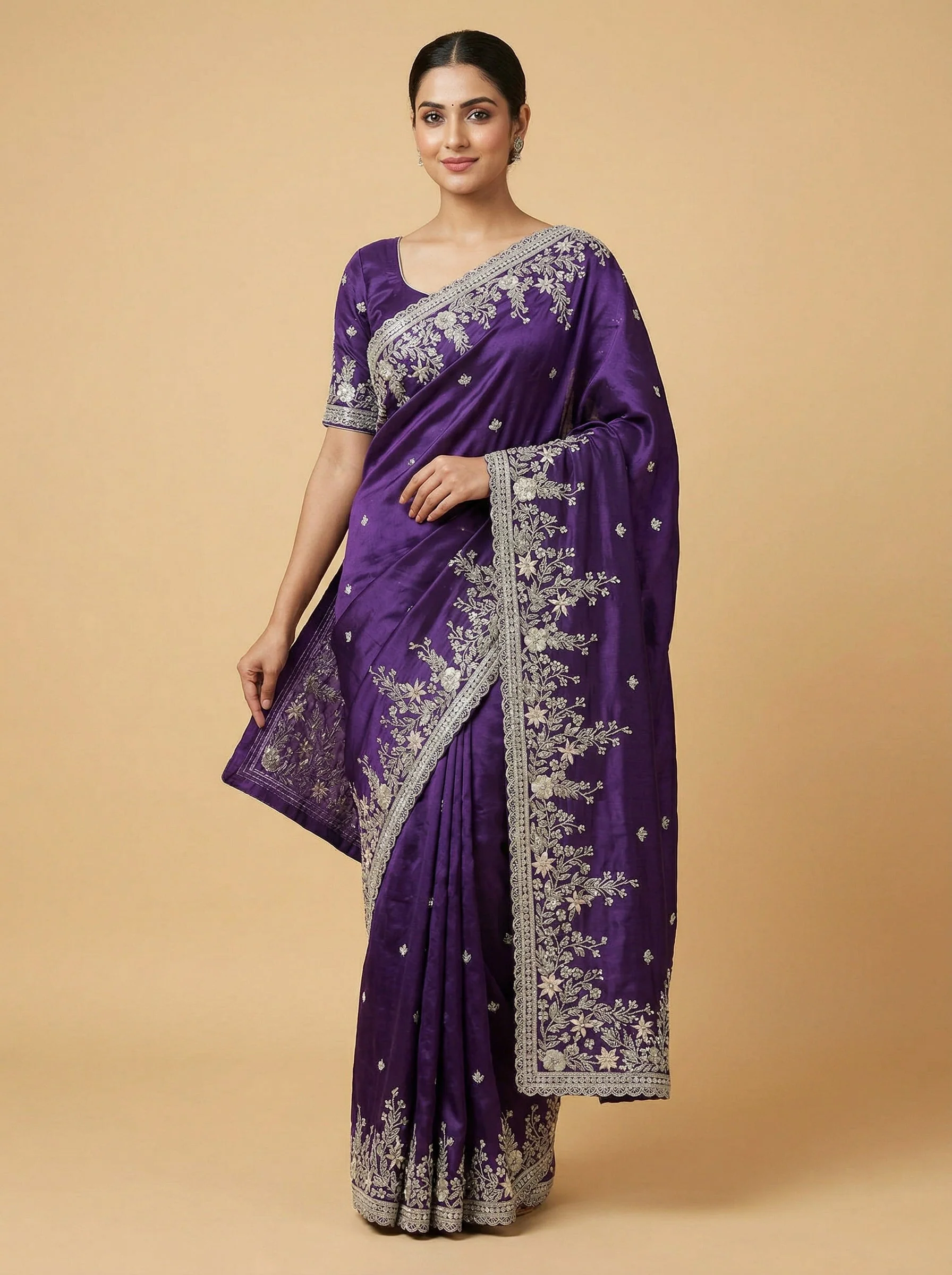 Purple Wine Luxurious Embroidered Saree