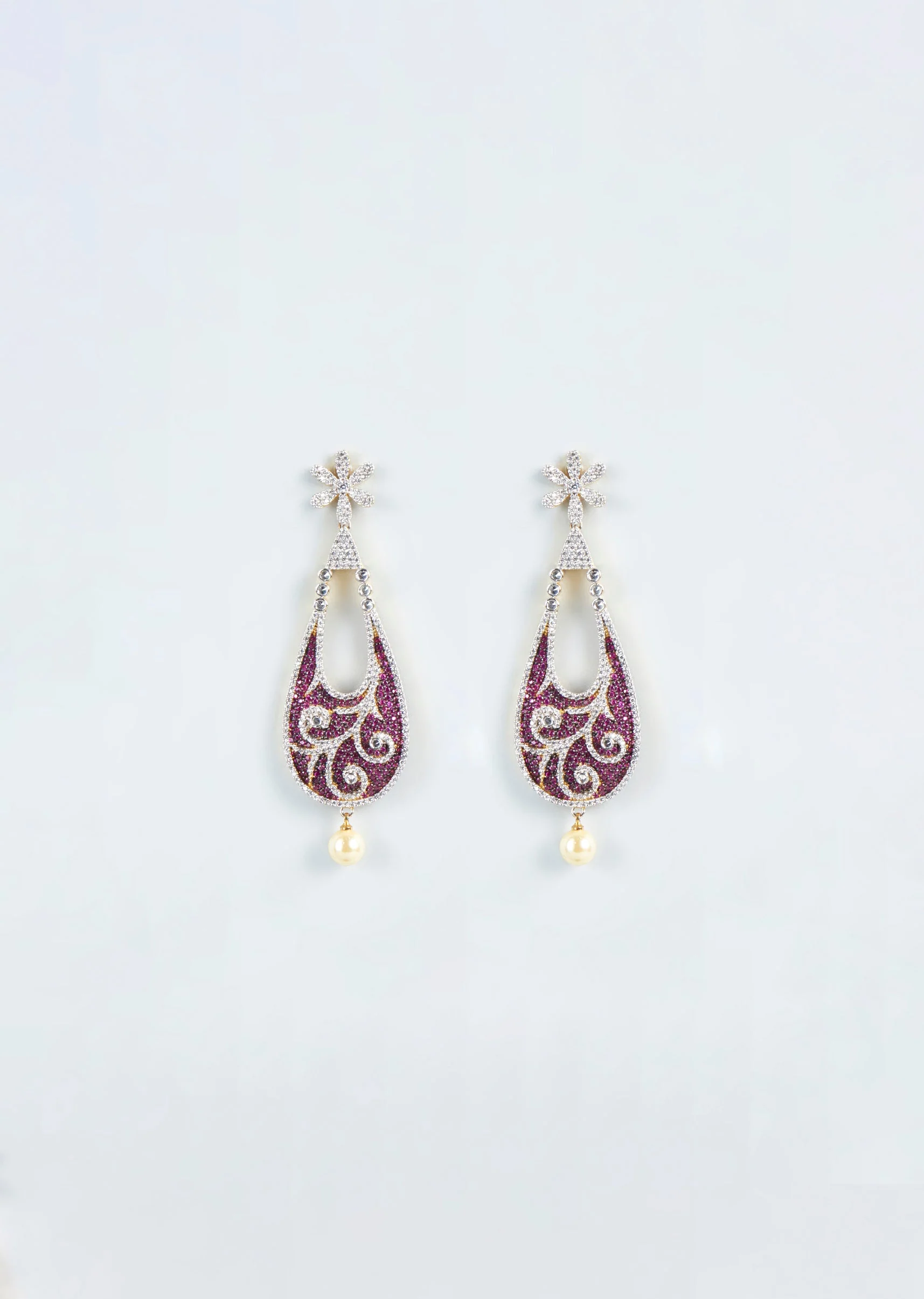 Purple With White Finish Zircon Dangler Earrings