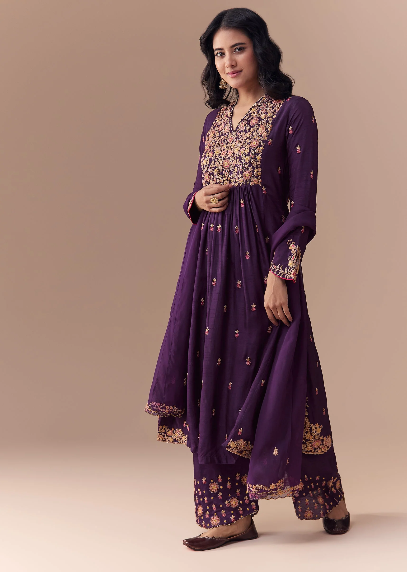Purple Zari Embellished Anarkali Set - Image 3