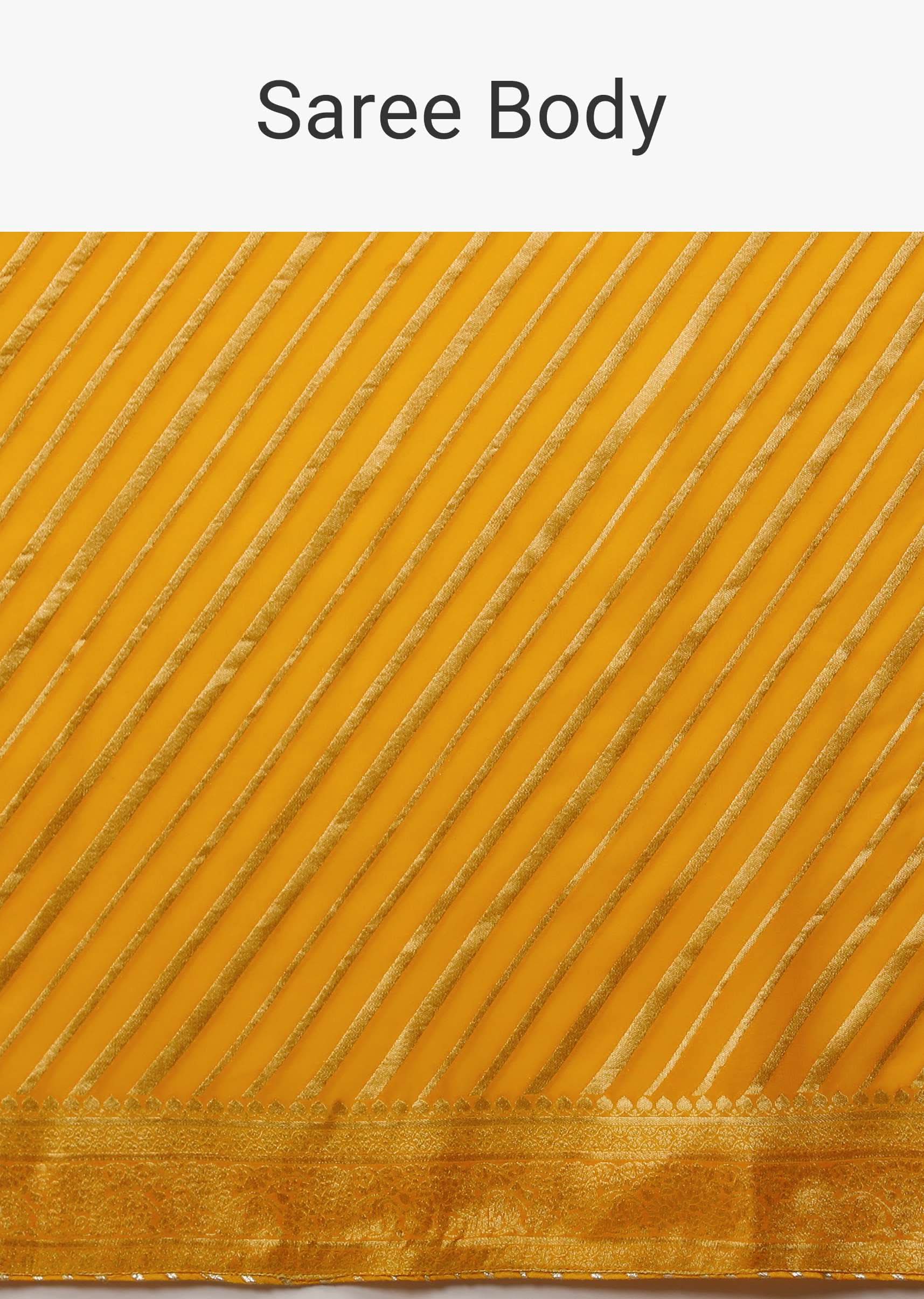 Radiant Yellow Saree In Georgette With Brocade Woven Diagonal Stripes And Floral Border - Image 7