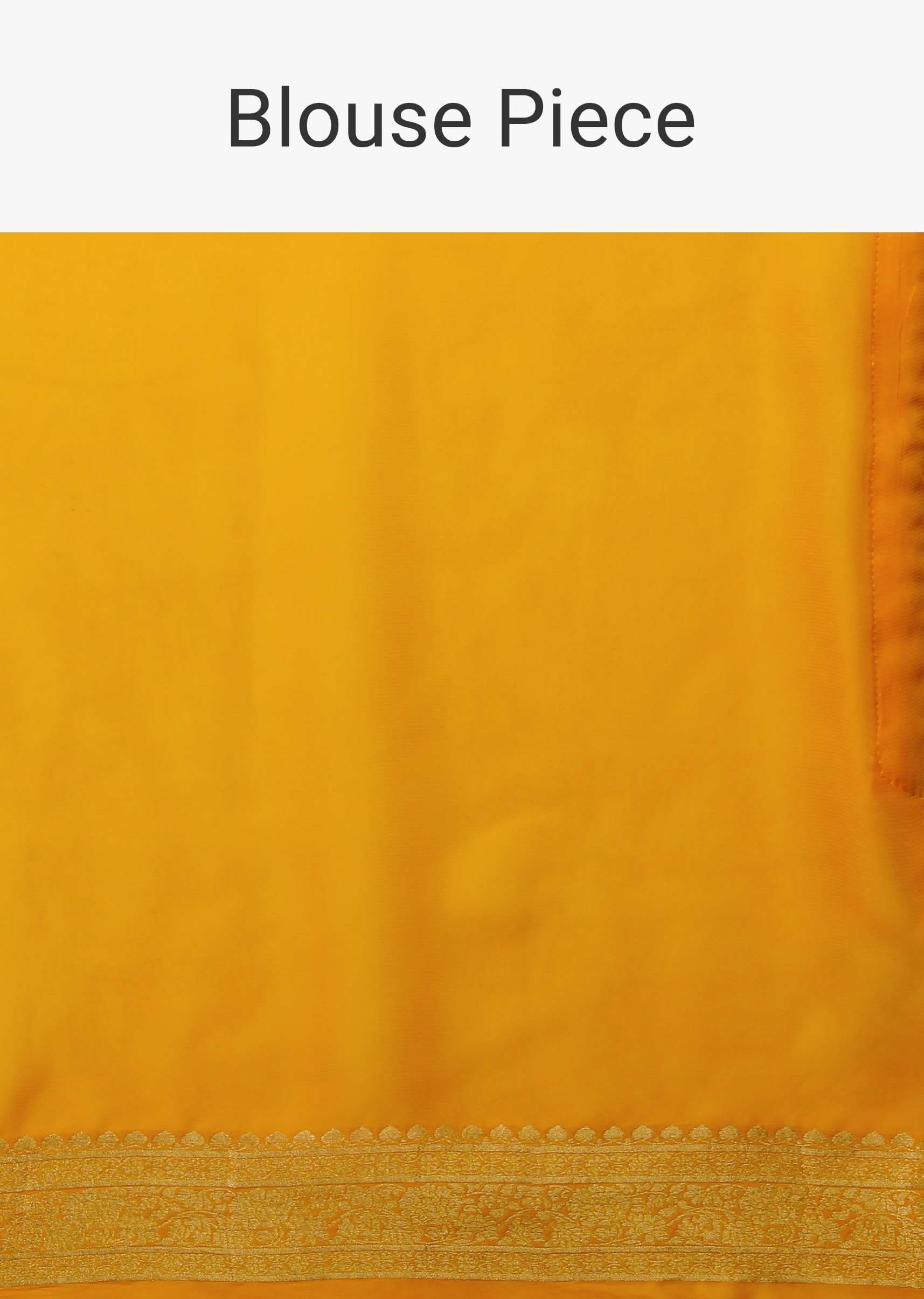 Radiant Yellow Saree In Georgette With Brocade Woven Diagonal Stripes And Floral Border - Image 8
