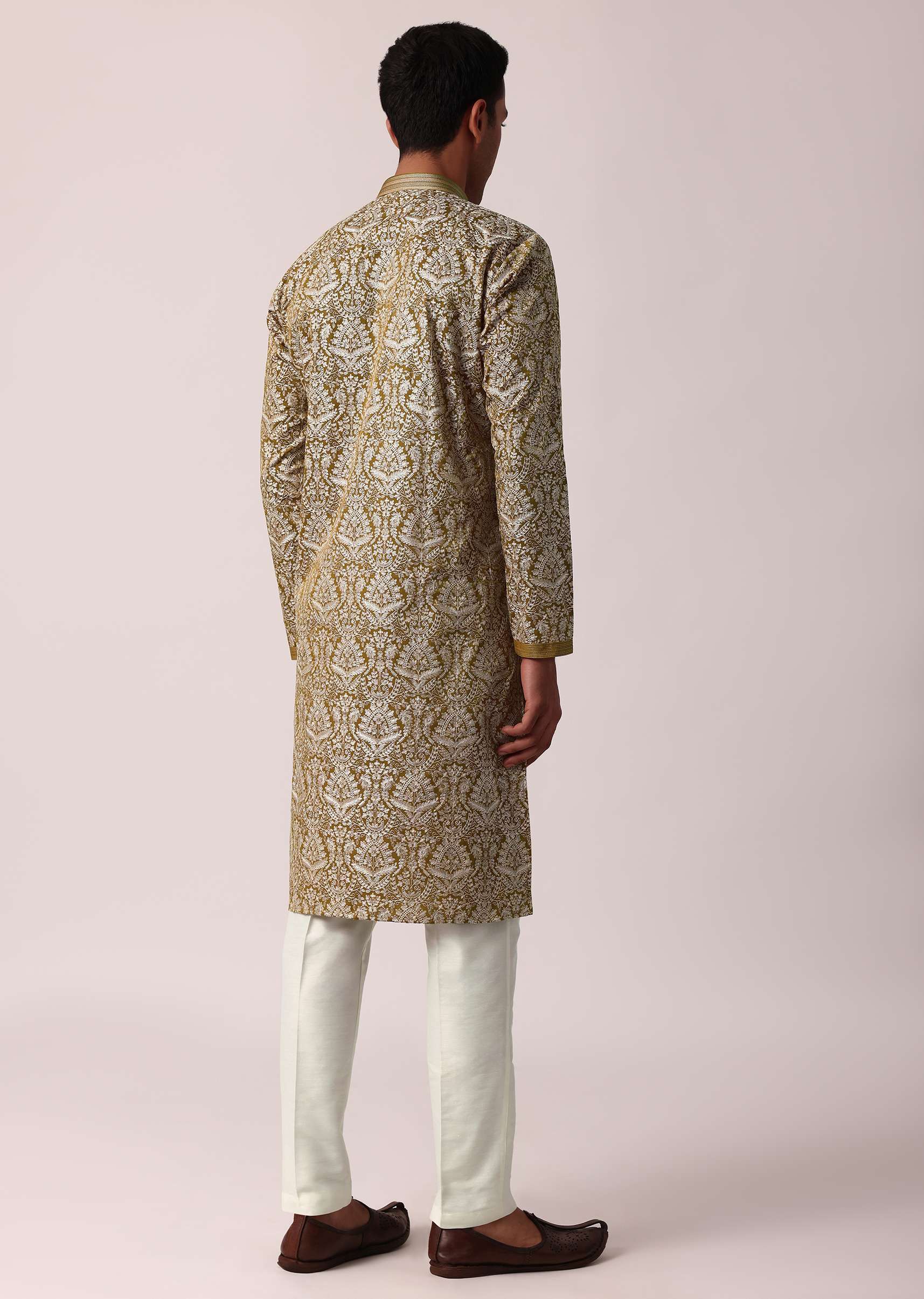 Radiant Yellow Silk Kurta Set For Men - Image 5