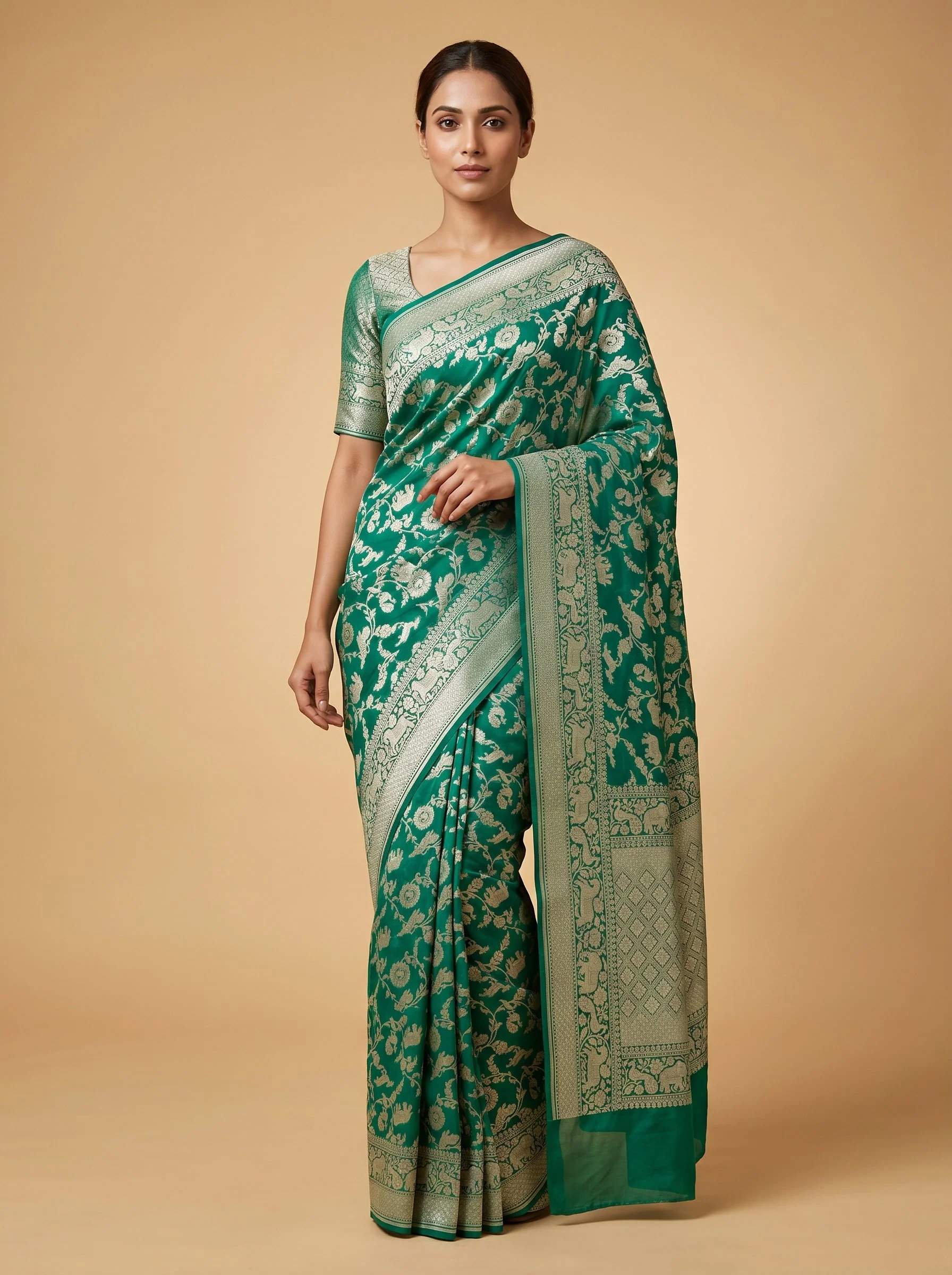 Rama Green Traditional Embroidered Saree