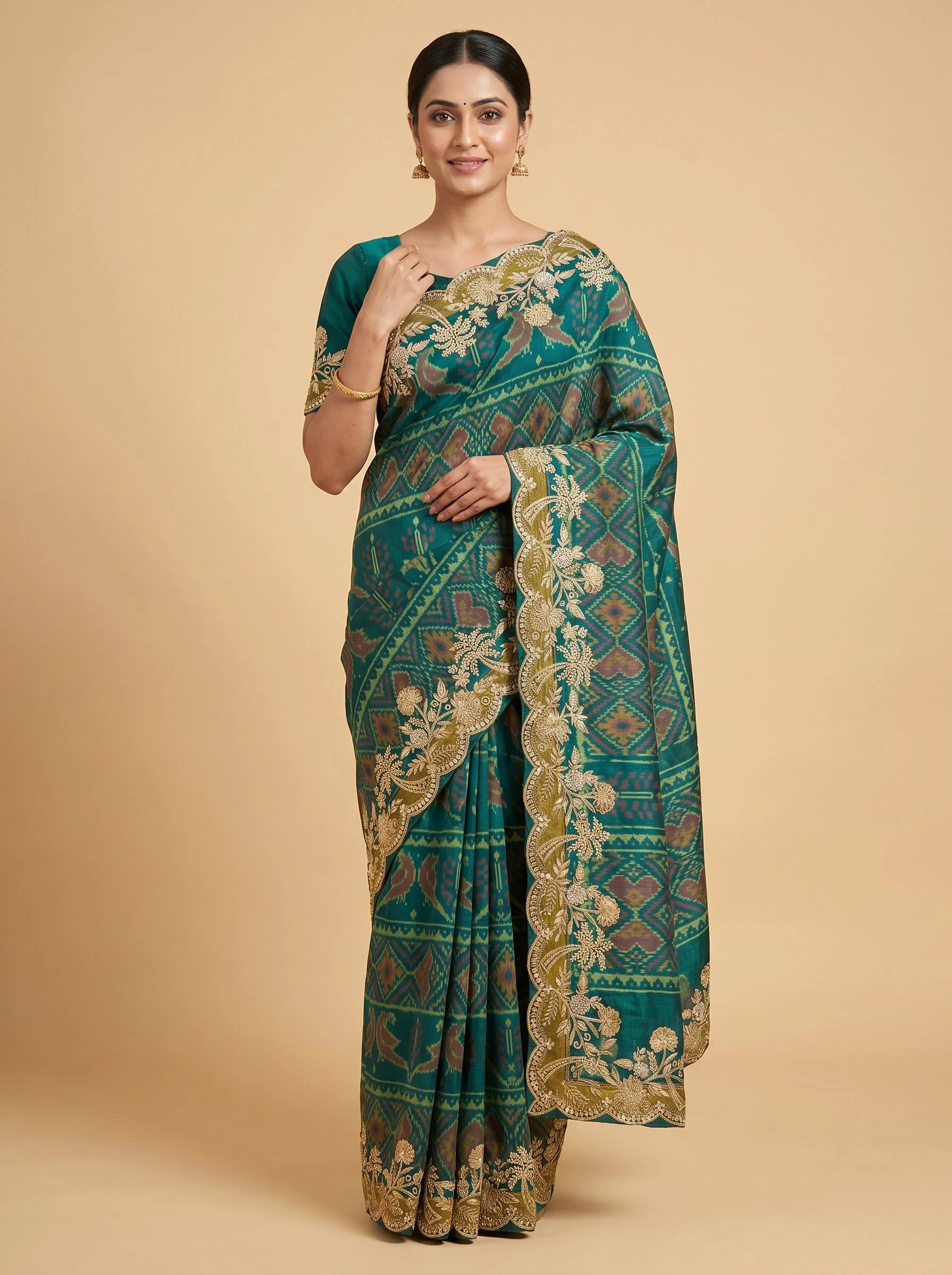 Rama Green Vibrant Embroidery Saree