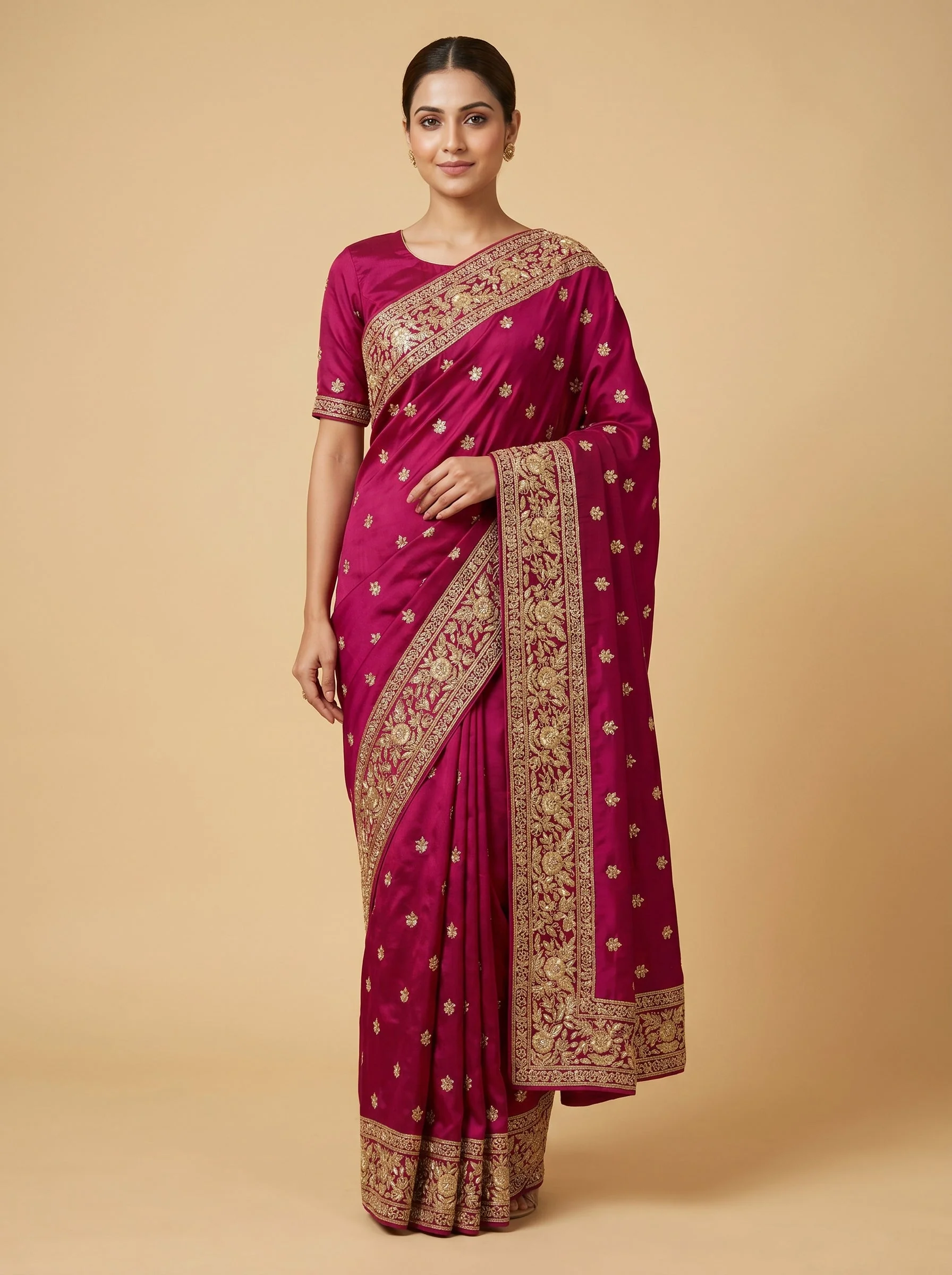 Rani Bright Embroidered Saree