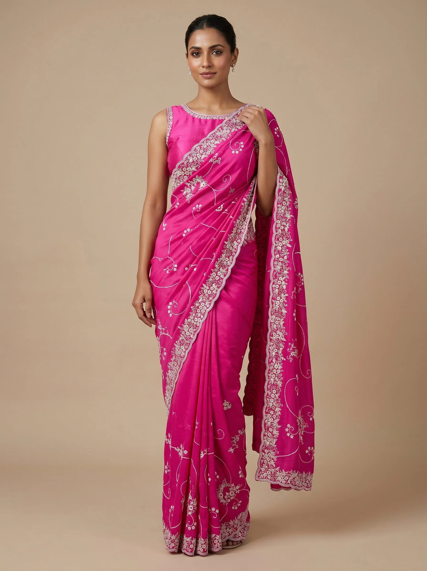 Rani embroidered saree with rich motifs