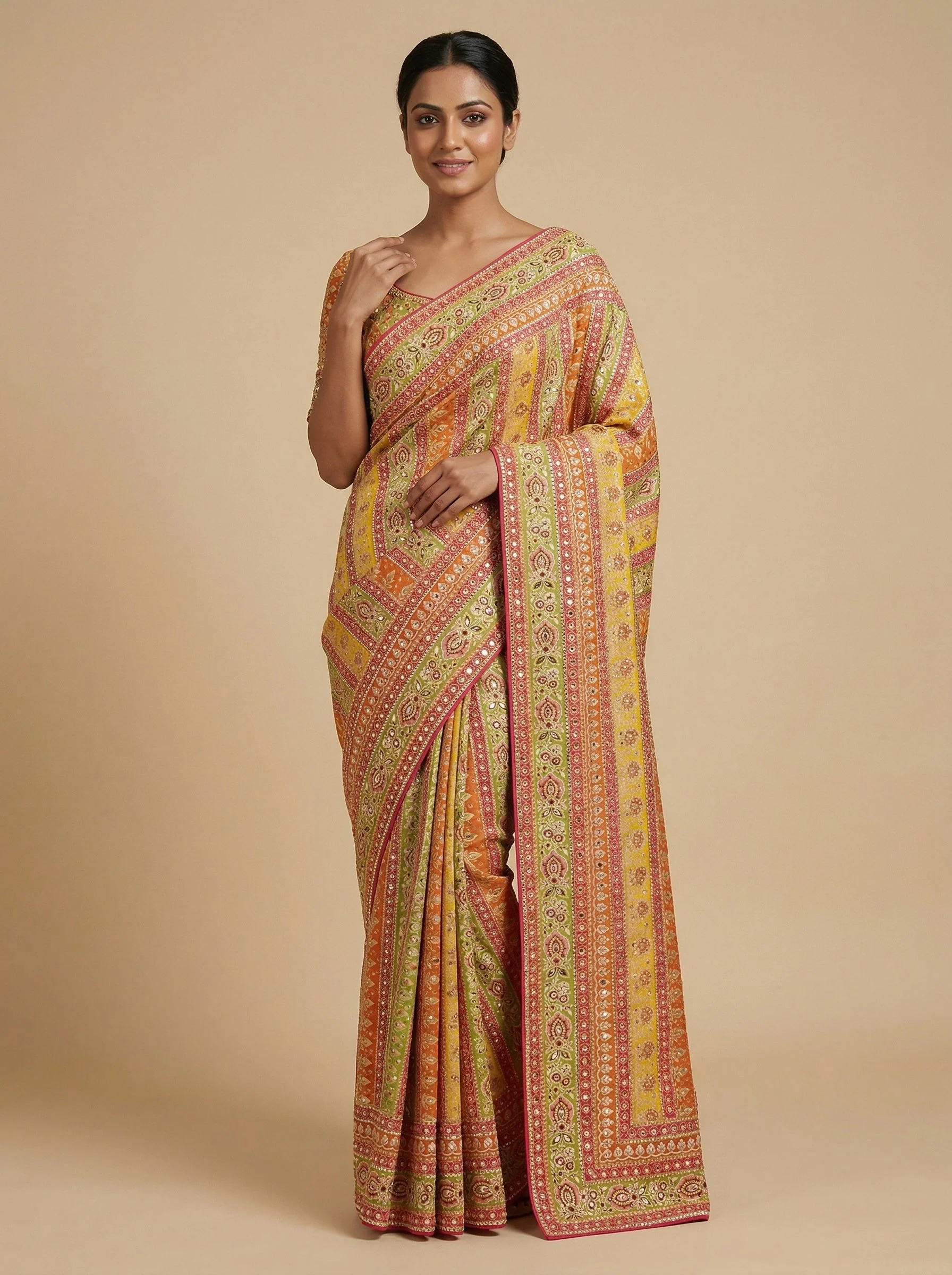 Rani Flowing Embroidered Saree