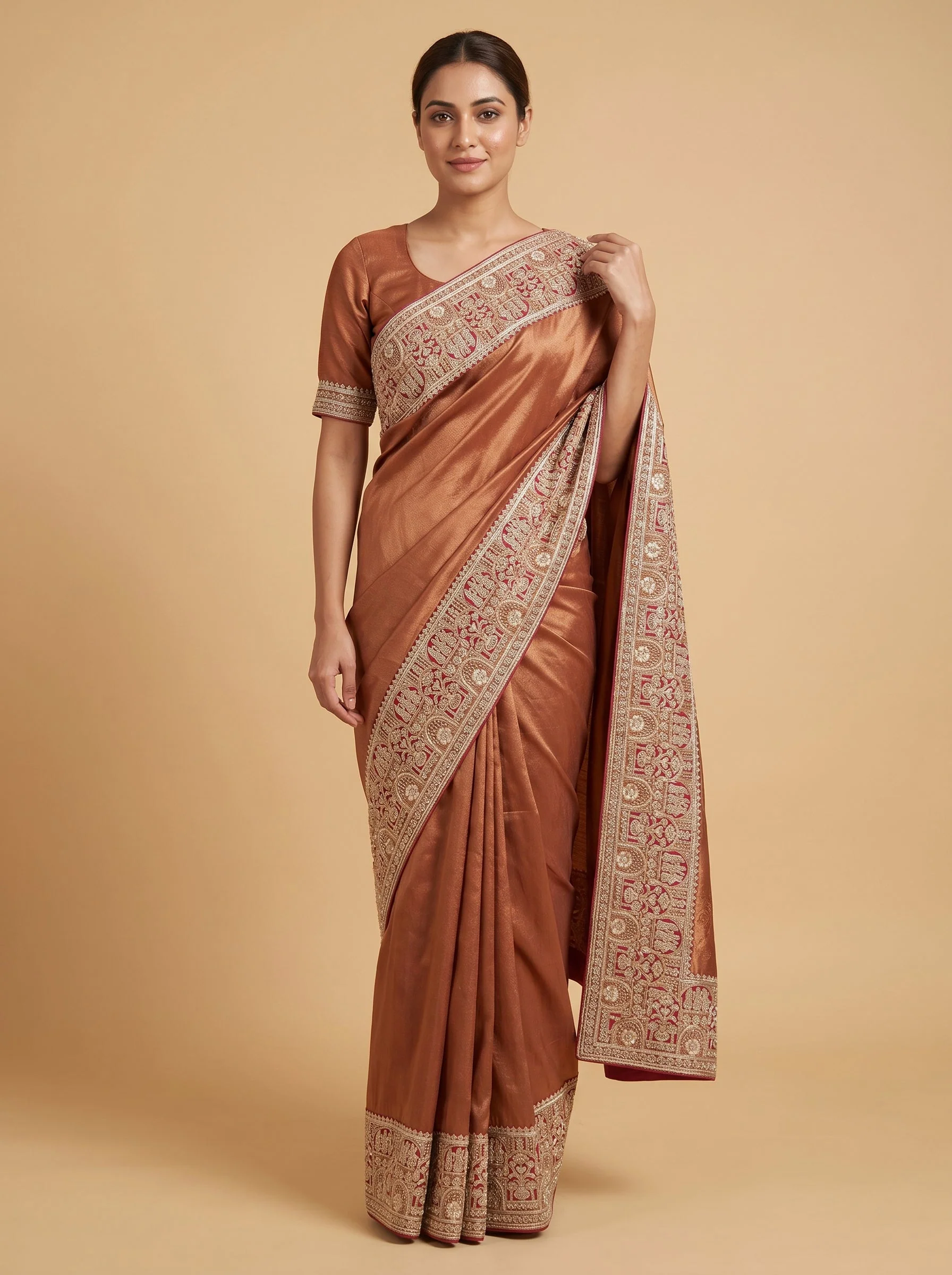 Rani Gold Regal Fusion Embroidered Saree