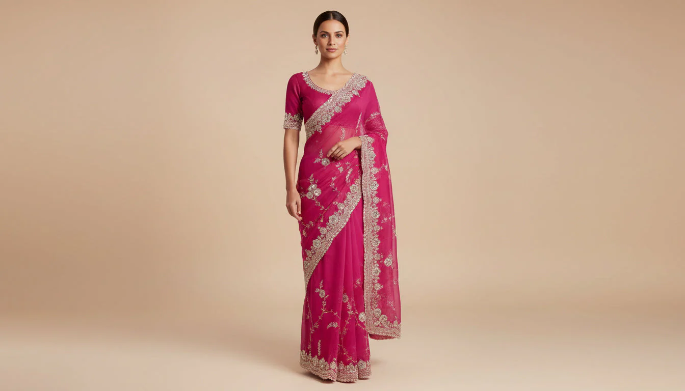 Rani Luminous Embroidered Saree