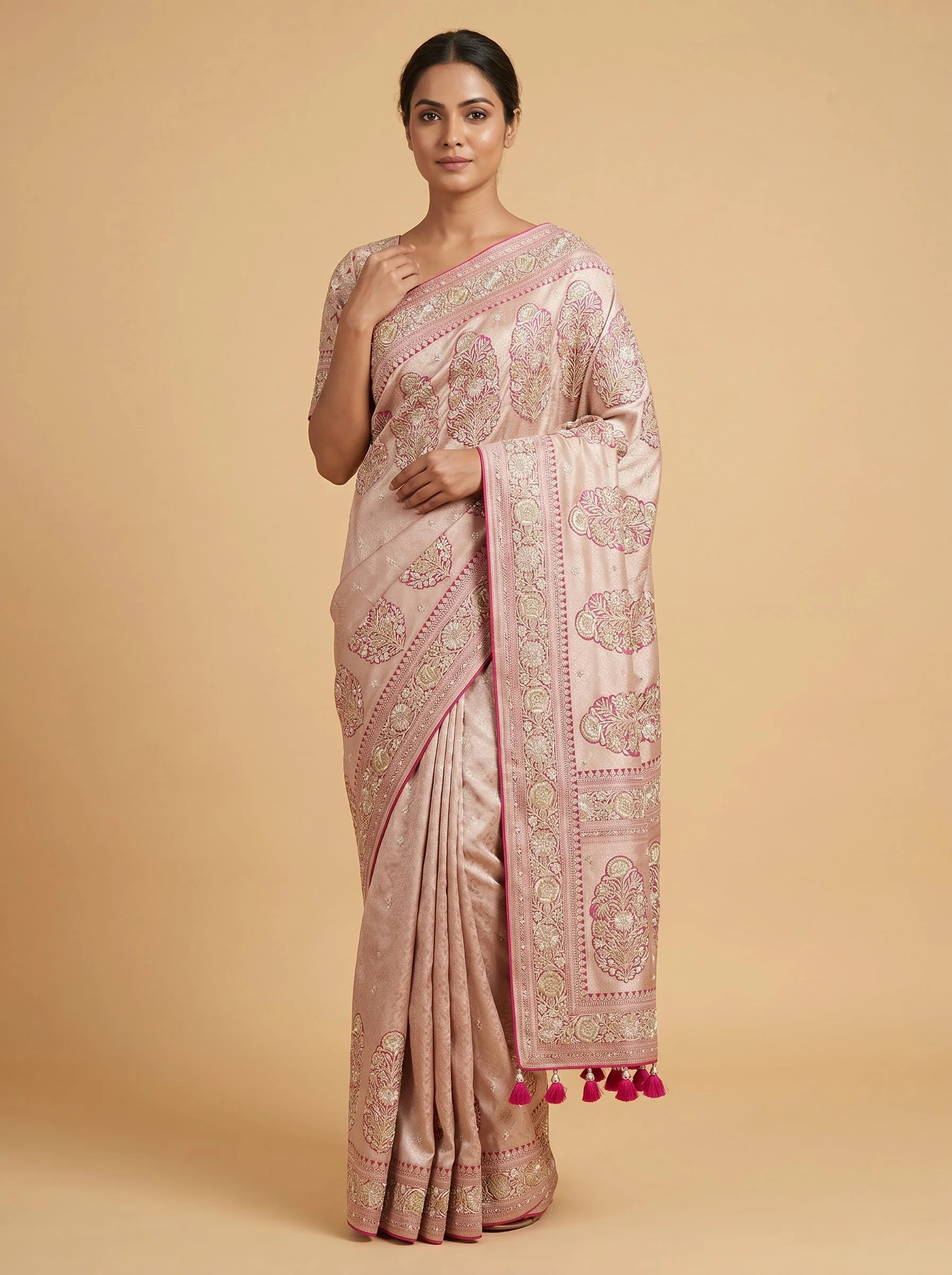 Rani Pearl Embroidered Saree