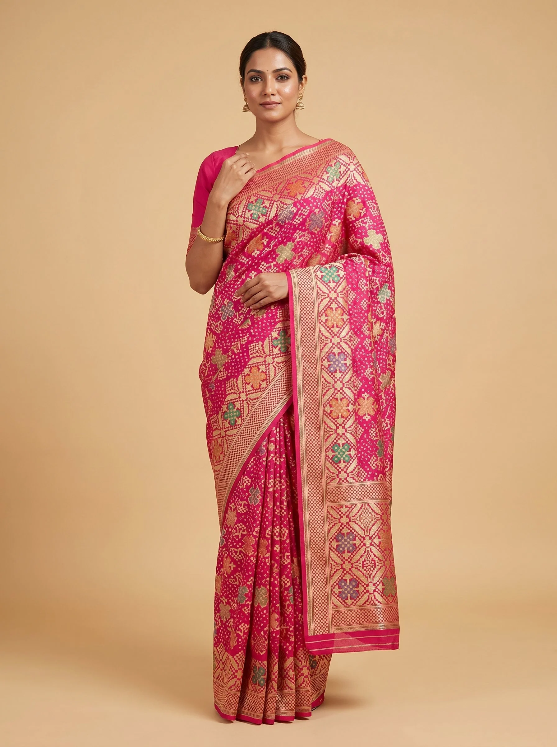 Rani Pink Bandhani Saree with Festive Appeal