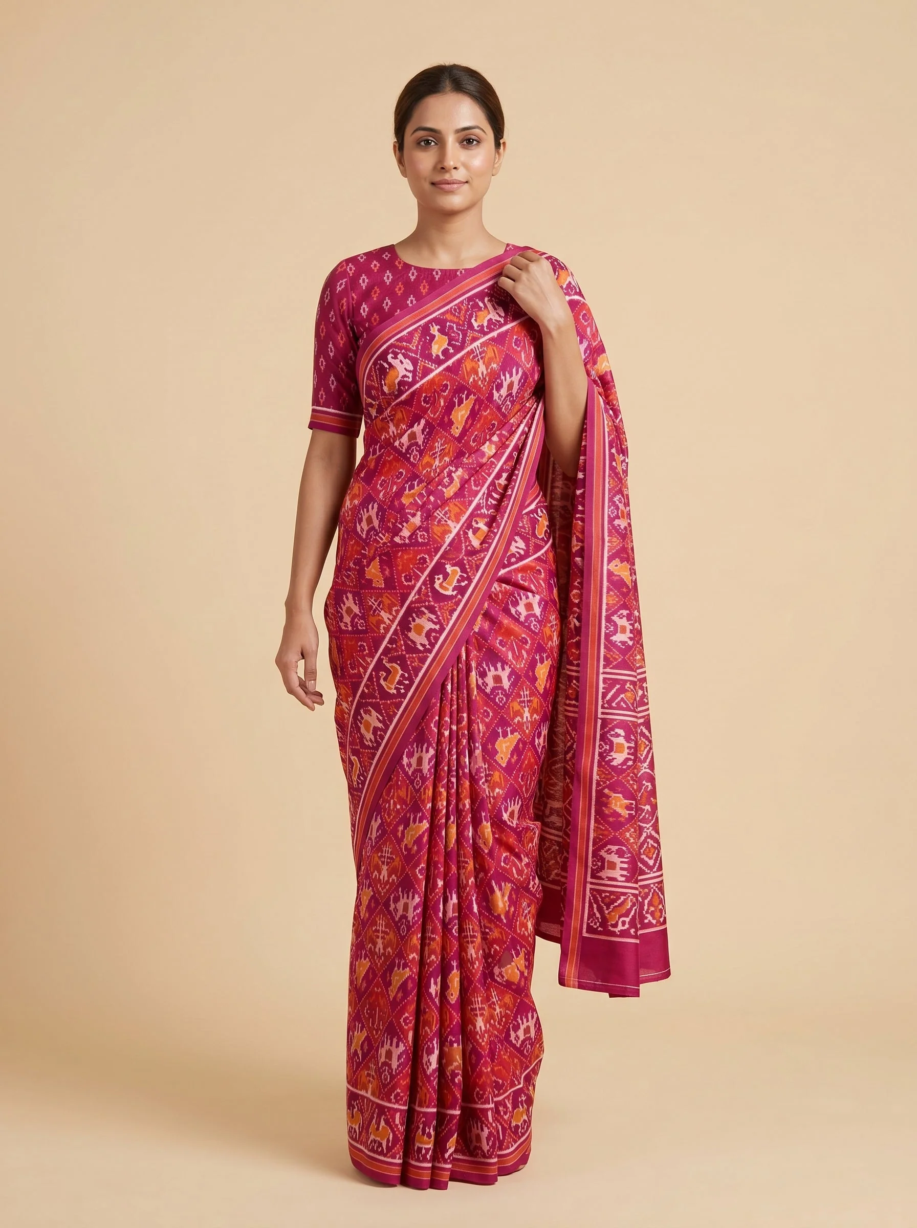 Rani Pink Bold Drape Handloom Saree