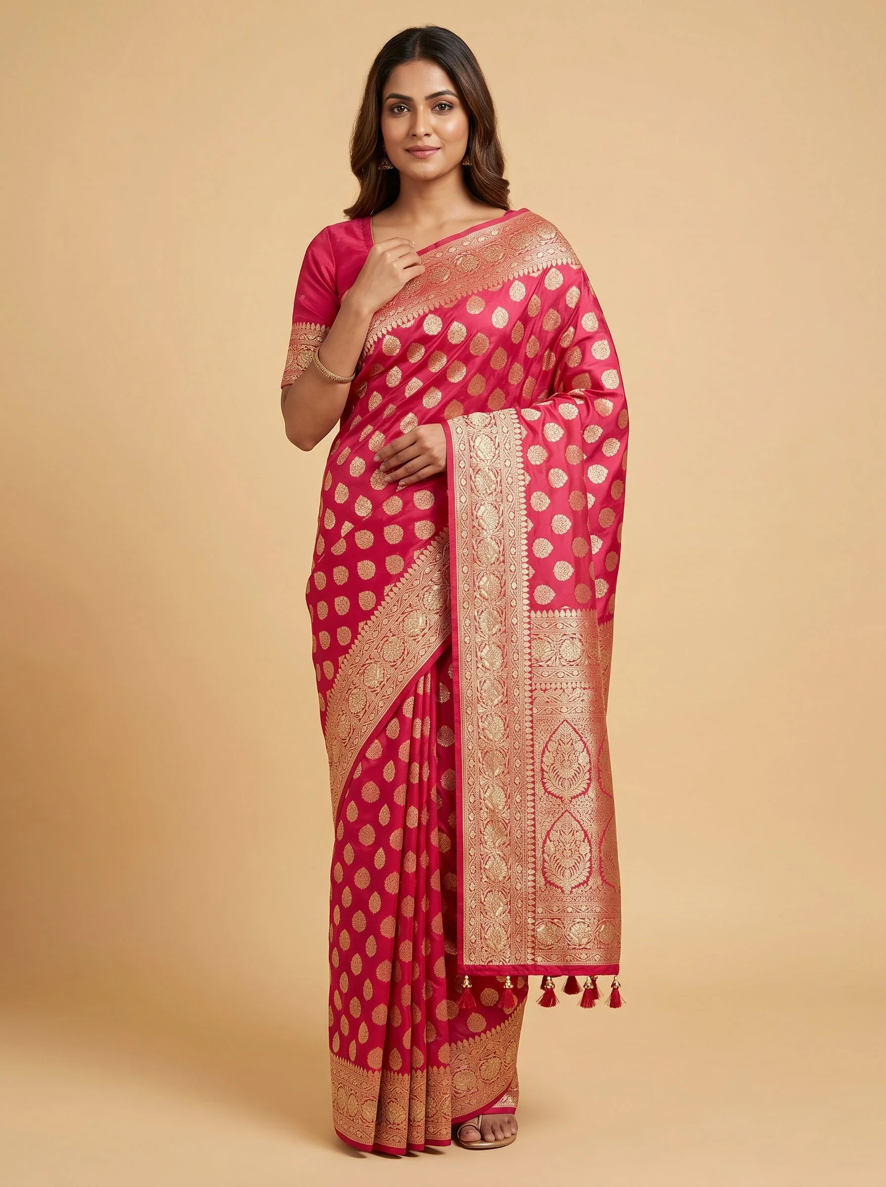 Rani Pink Bridal Charm Embroidered Saree