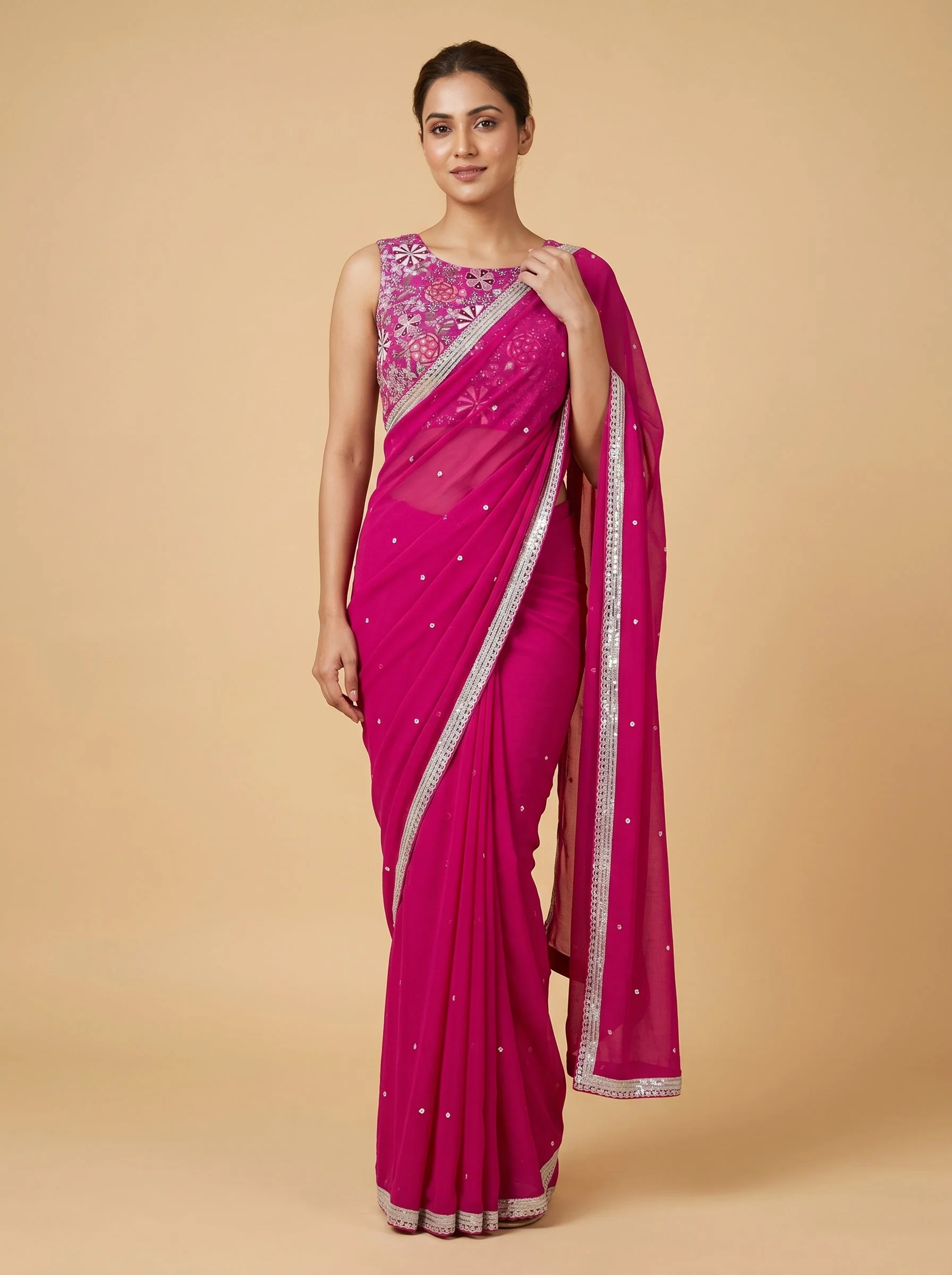 Rani Pink Bridal Essence Embroidered Saree