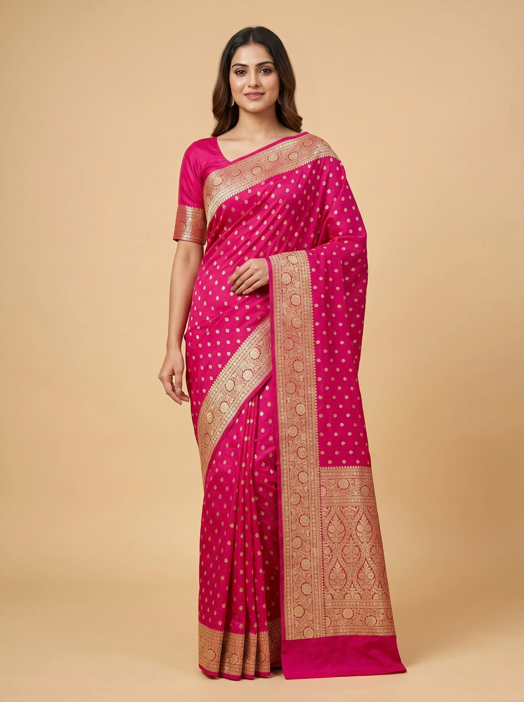 Rani Pink Bright Detail Embroidered Saree