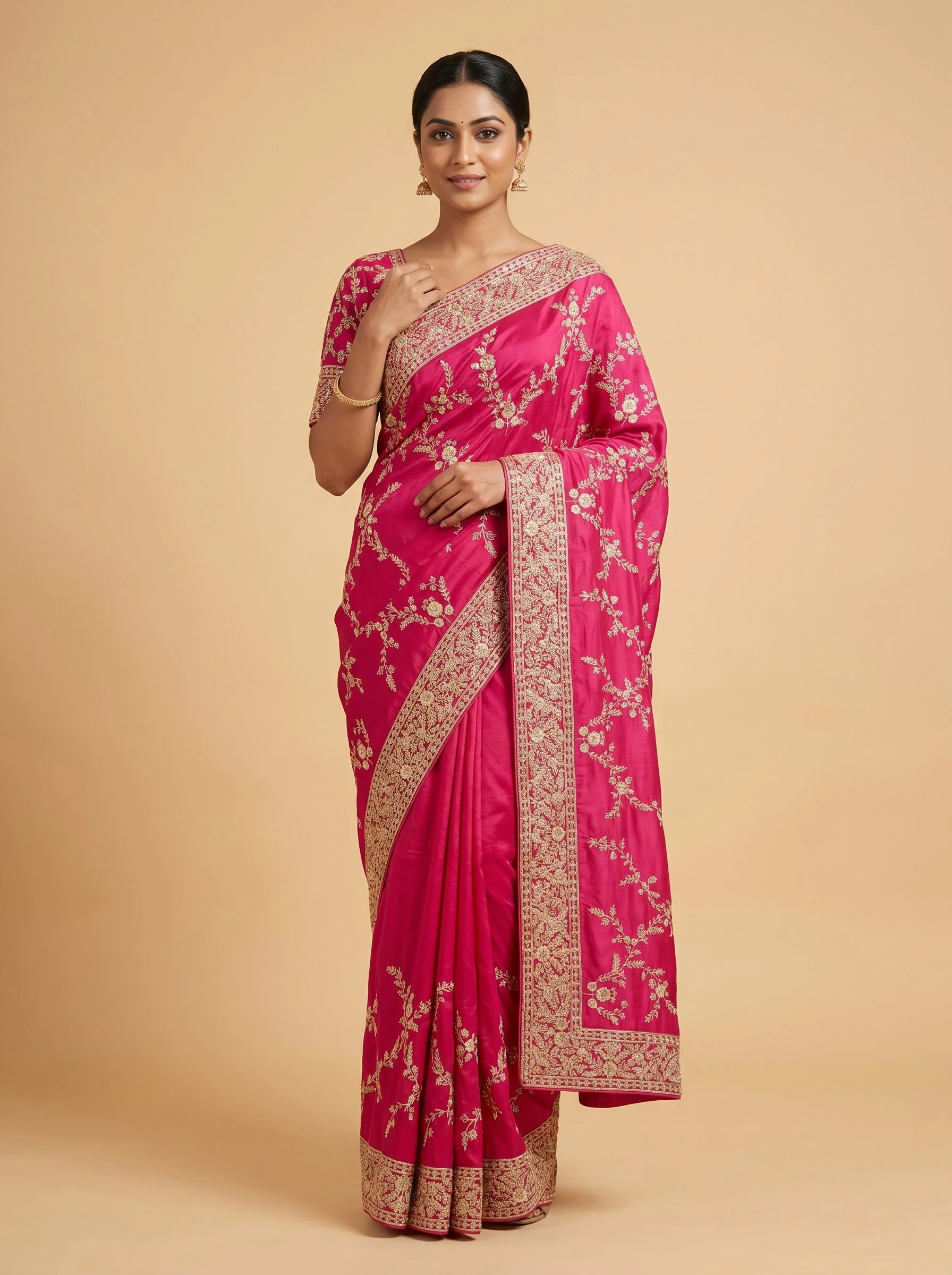 Rani Pink Bright Tone Handloom Saree