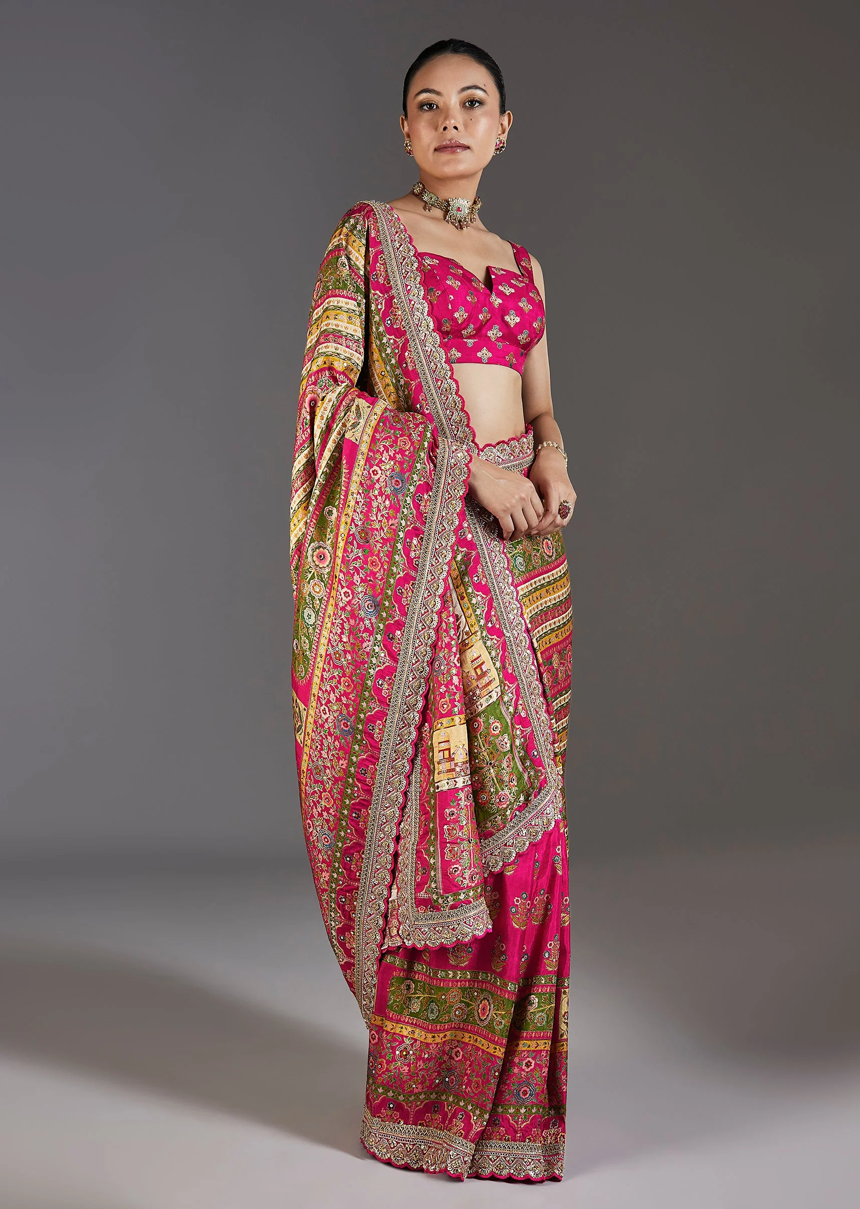 Rani Pink Dola Silk Printed Saree - Image 3