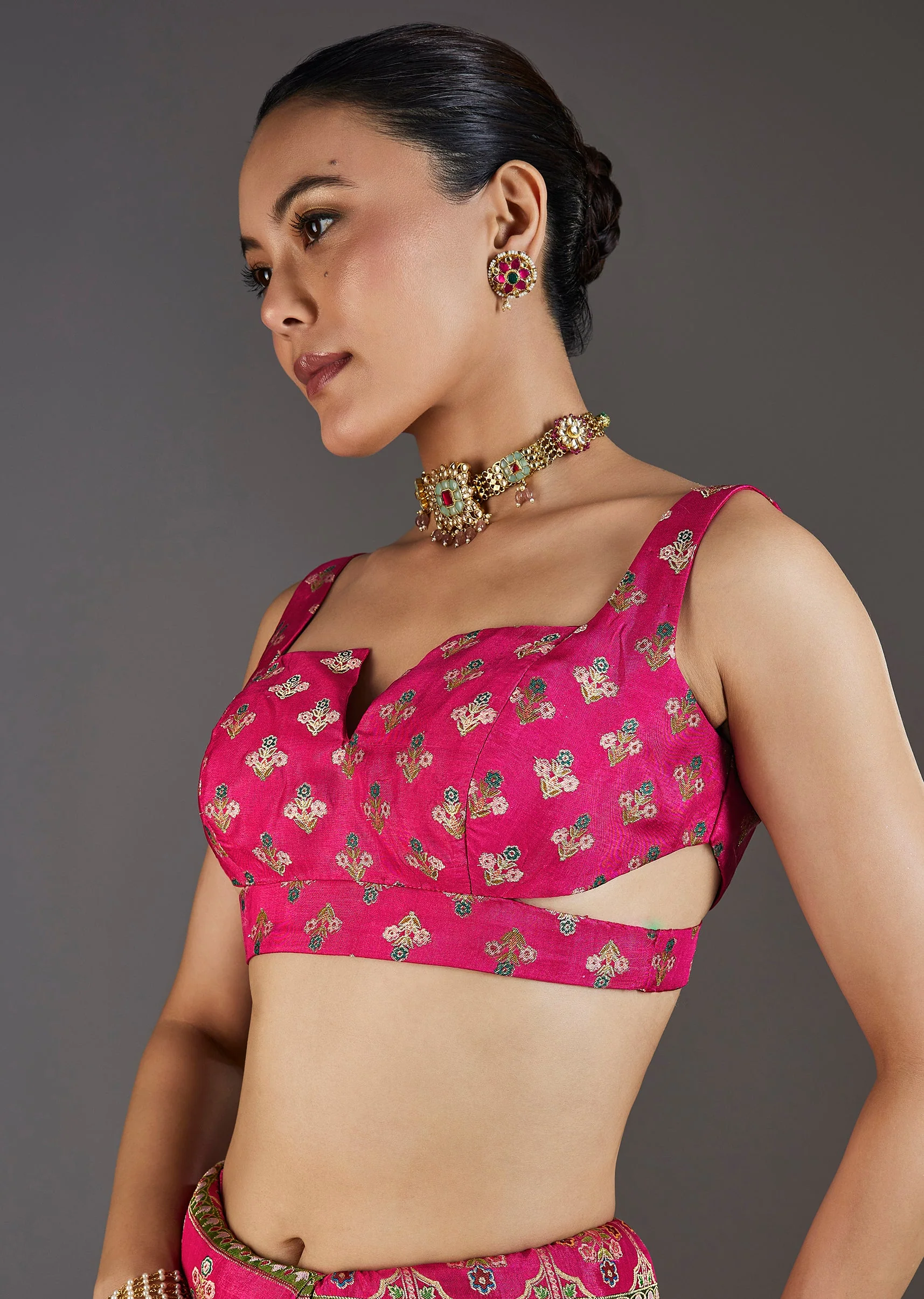 Rani Pink Dola Silk Printed Saree - Image 7