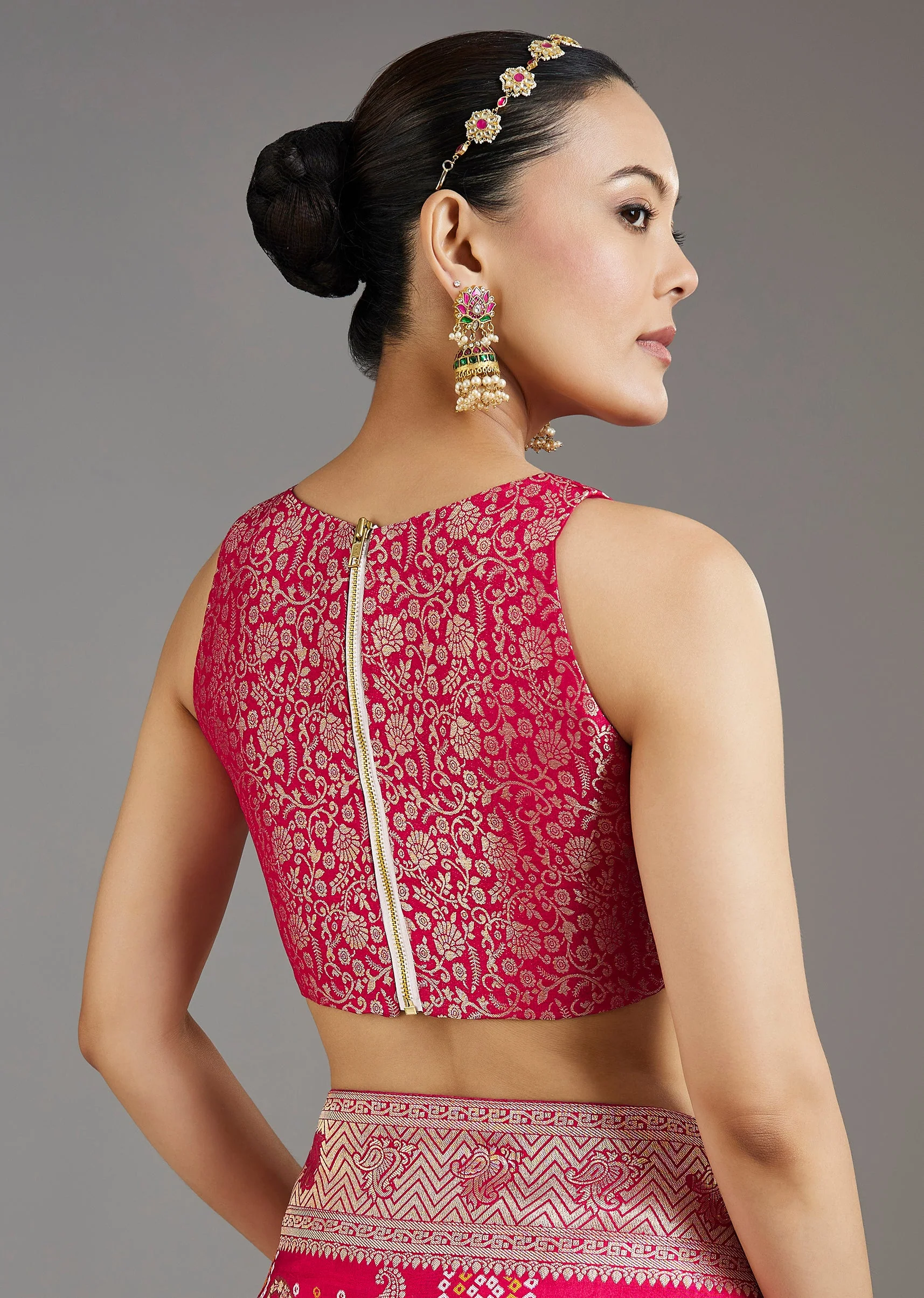 Rani Pink Dola Silk Saree - Image 8