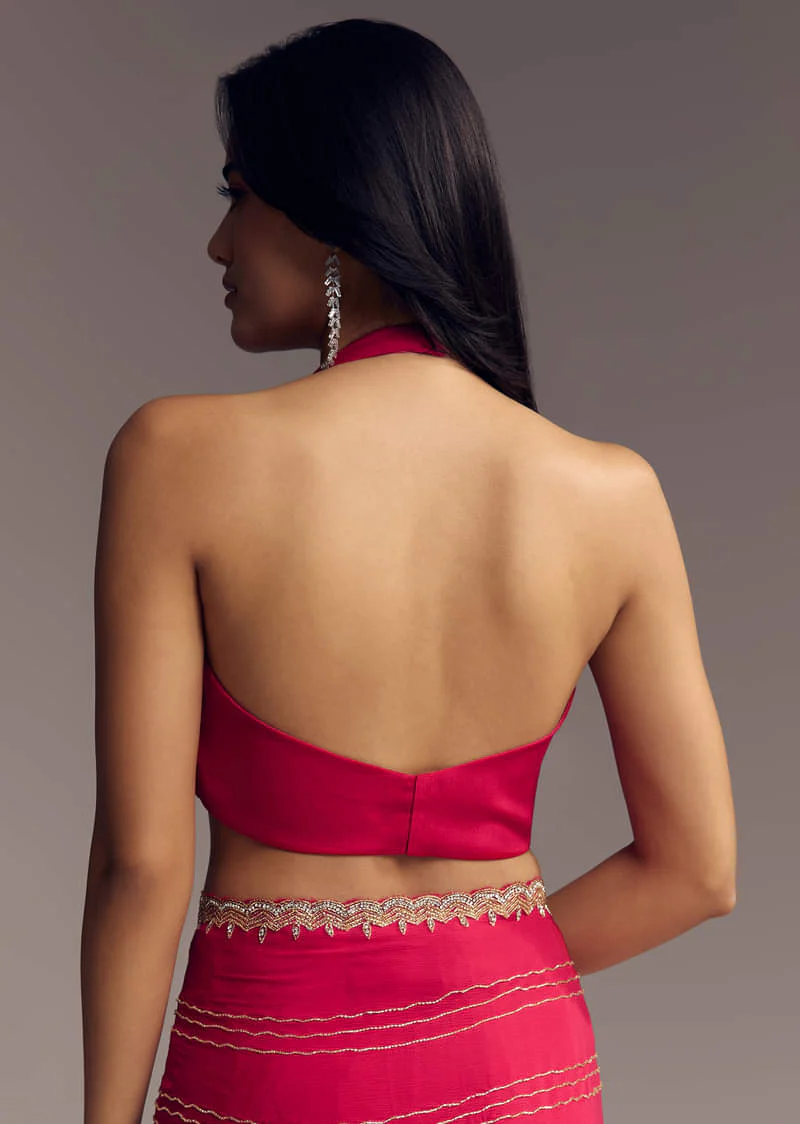 Rani Pink Embroidered Chinon Saree With Cut Dana - Image 8