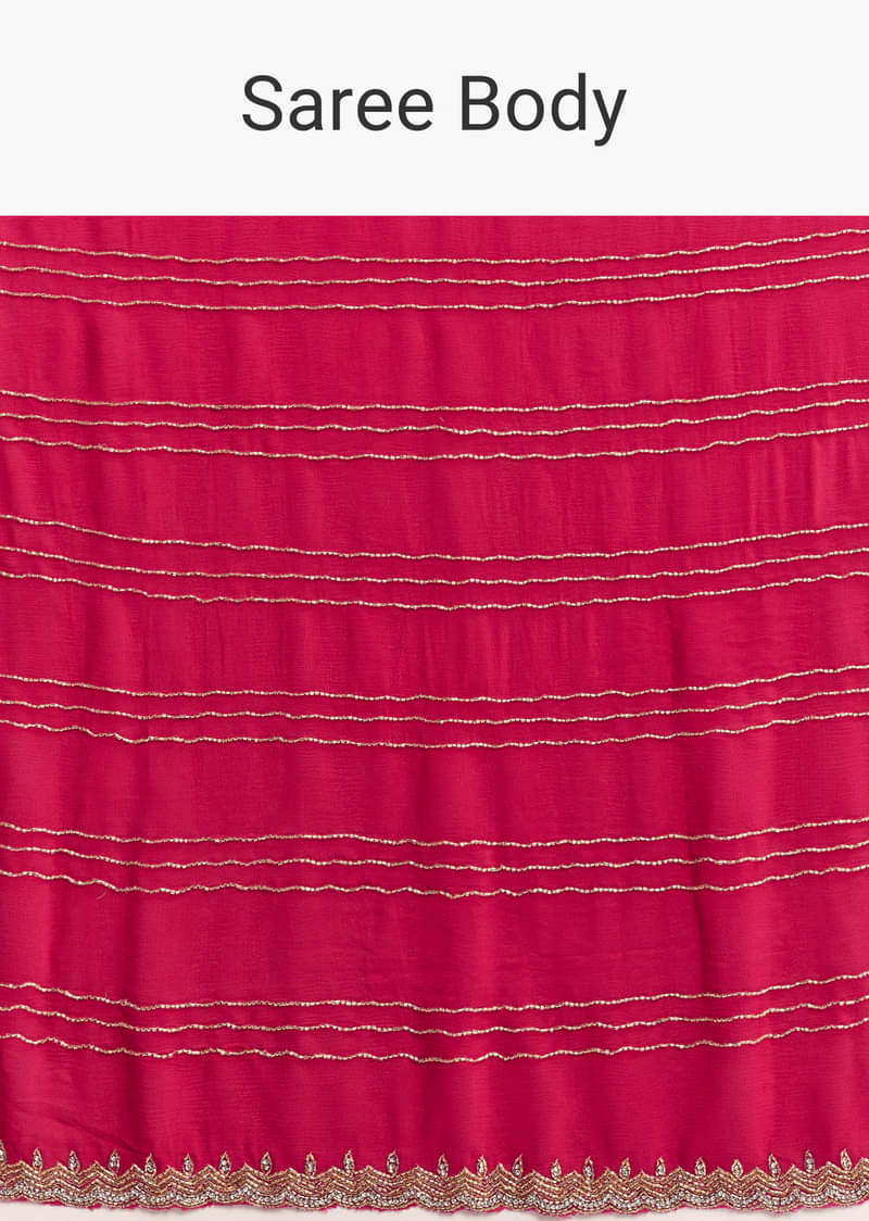 Rani Pink Embroidered Chinon Saree With Cut Dana - Image 9