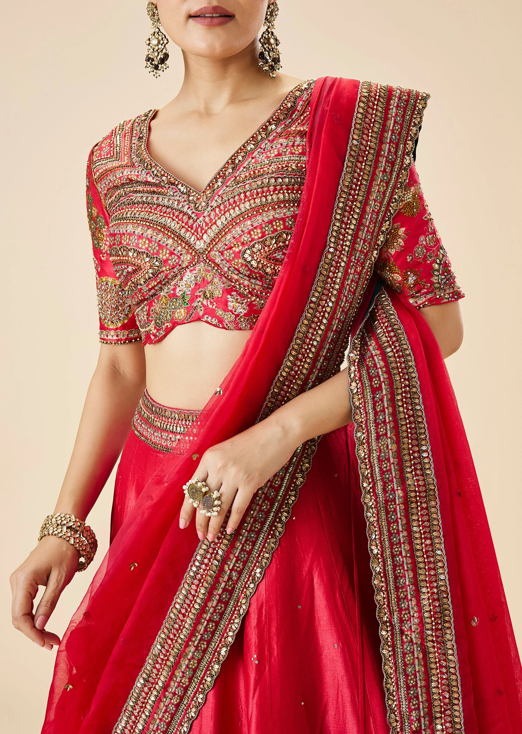 Rani Pink Embroidered Lehenga Set - Image 3