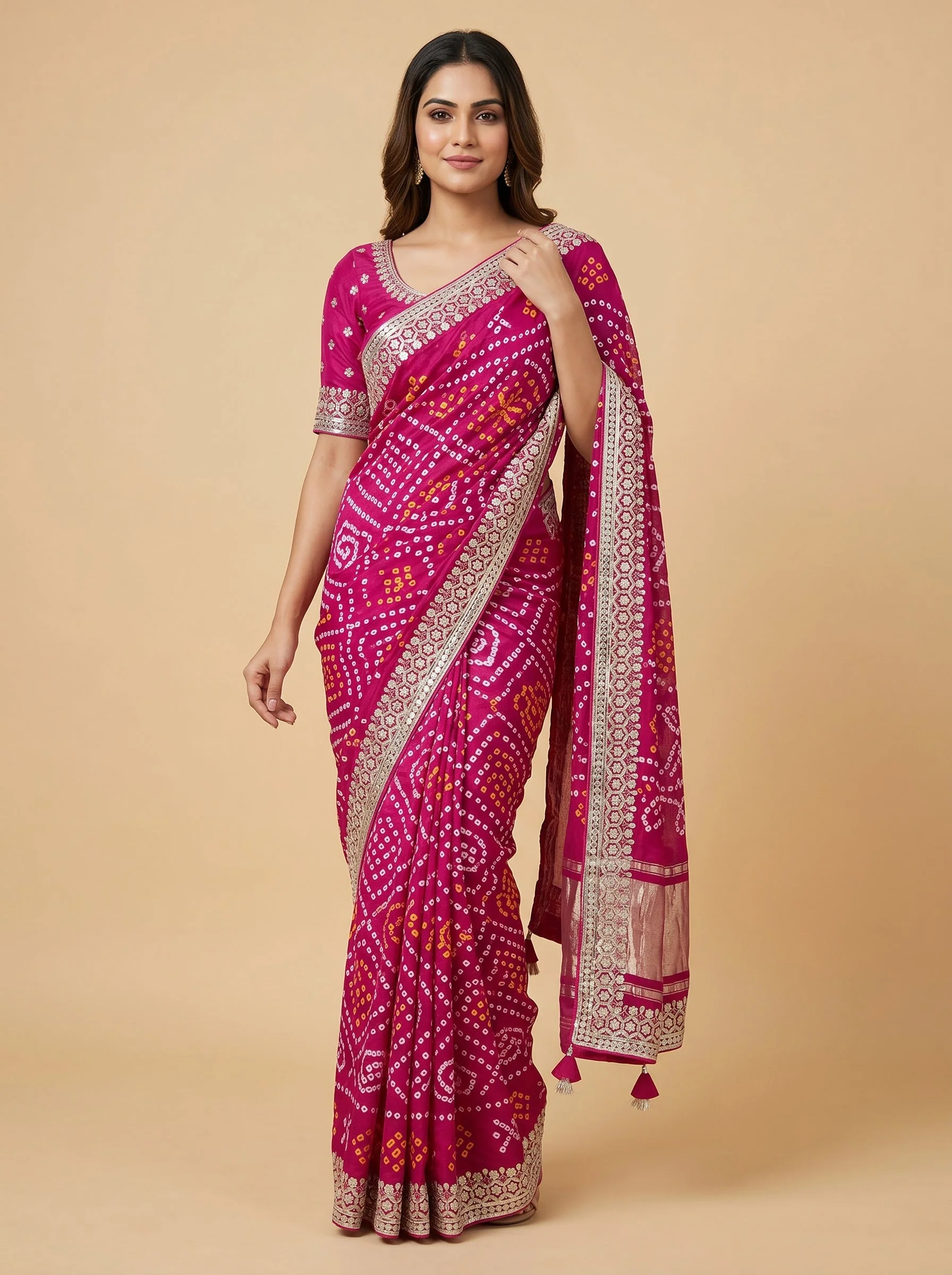 Rani Pink Festive Bandhani Saree