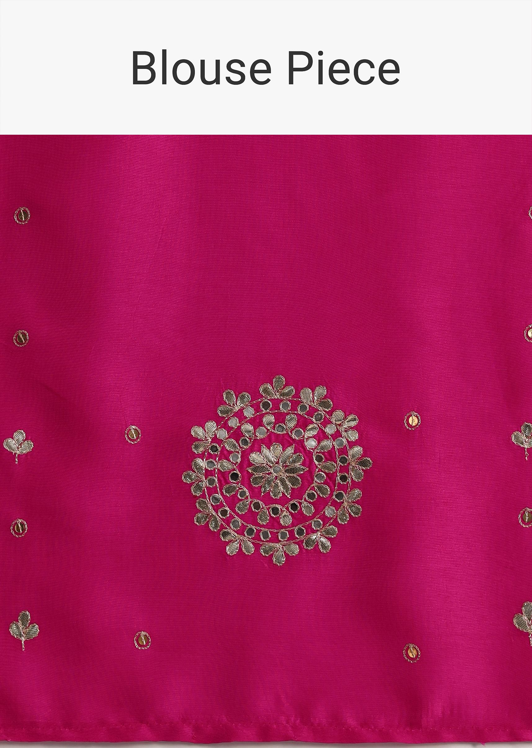 Rani Pink Hand Dyed Lehriya Silk Saree With Gota Patti Work - Image 10